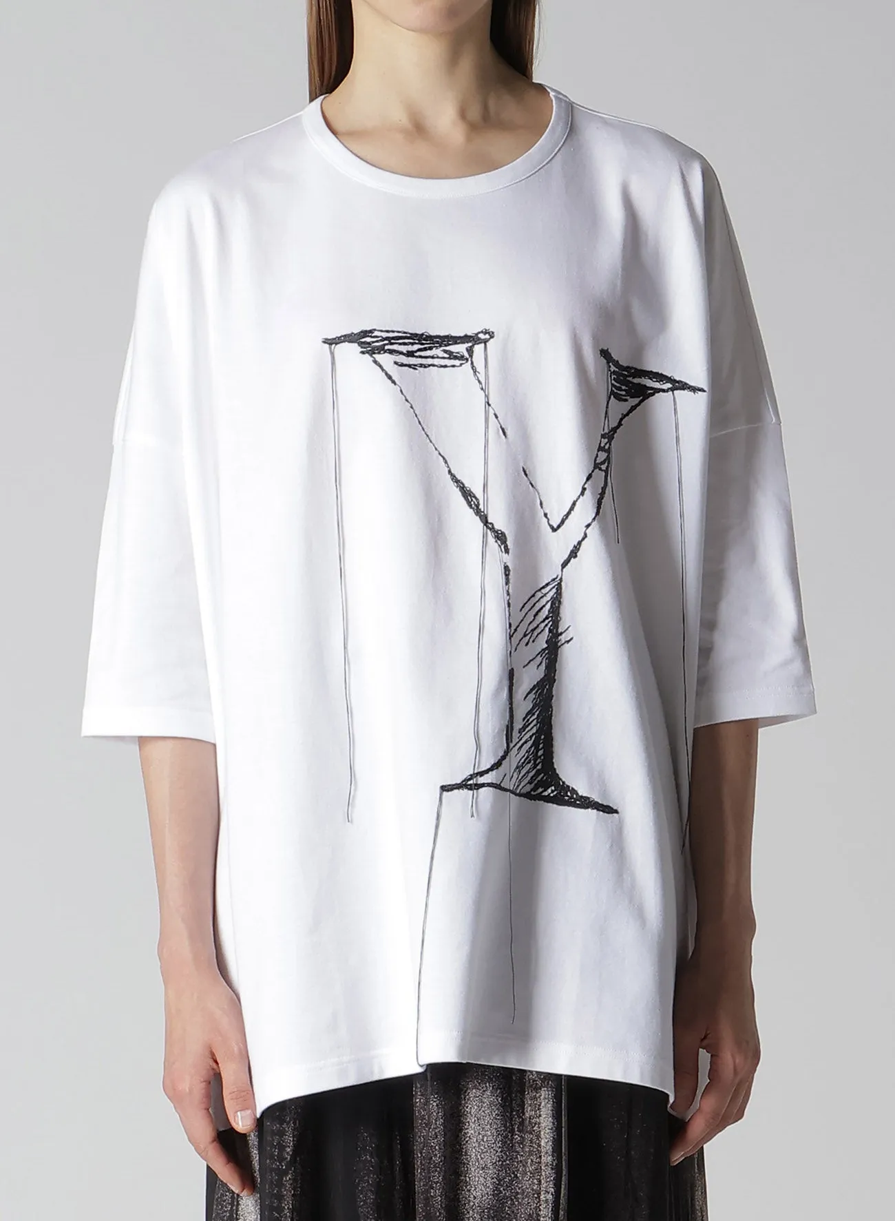 COTTON JERSEY Y'S LOGO STITCH ROUND NECK BIG T sold by Yohji Yamamoto product image thumbnail 4