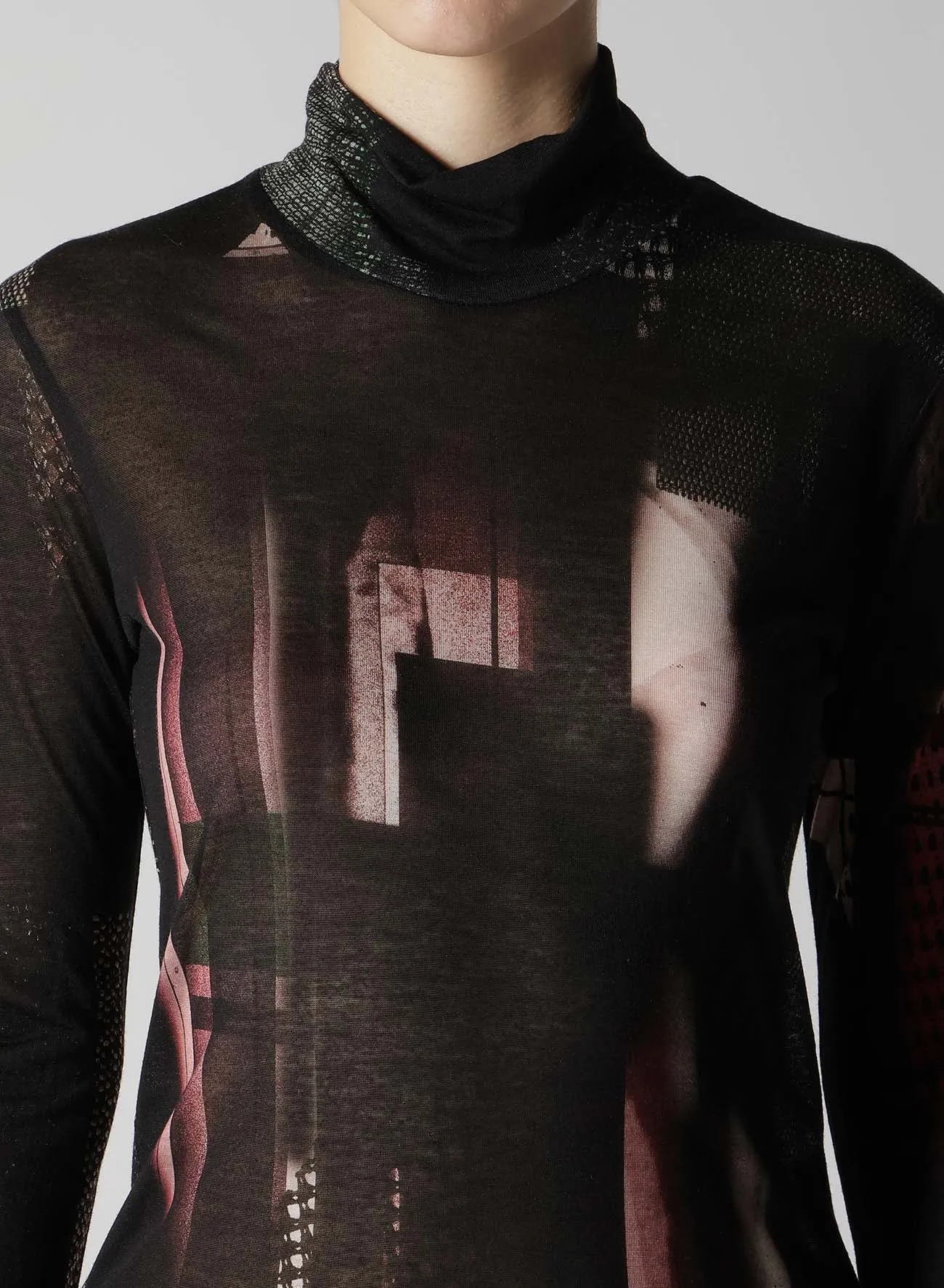 LYOCELL DARK NEON PRINT HIGH NECK LONG SLEEVE T sold by Yohji Yamamoto product image thumbnail 5
