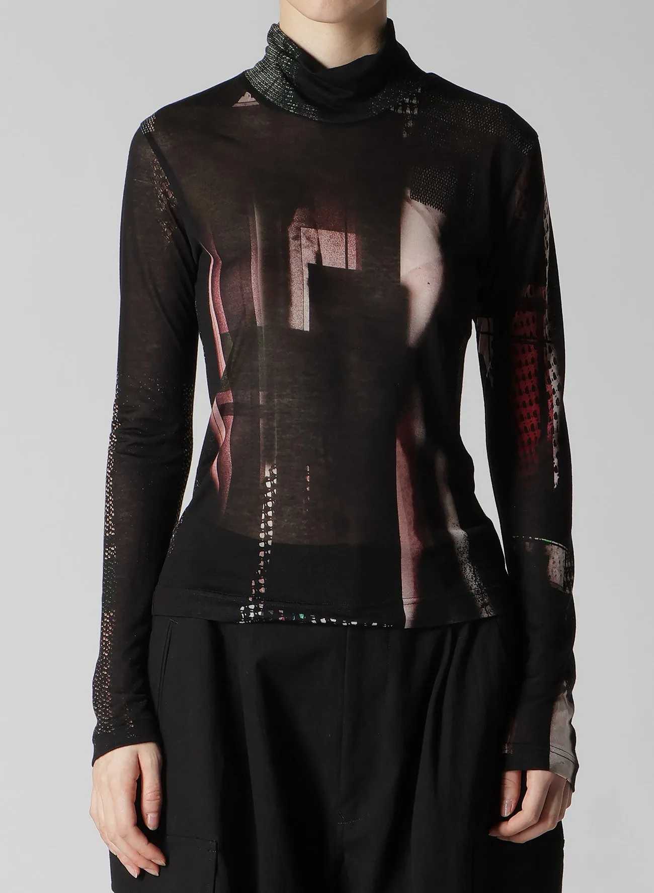 LYOCELL DARK NEON PRINT HIGH NECK LONG SLEEVE T sold by Yohji Yamamoto product image thumbnail 4