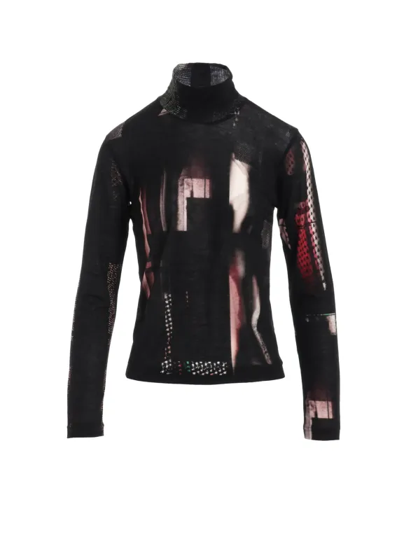LYOCELL DARK NEON PRINT HIGH NECK LONG SLEEVE T sold by Yohji Yamamoto