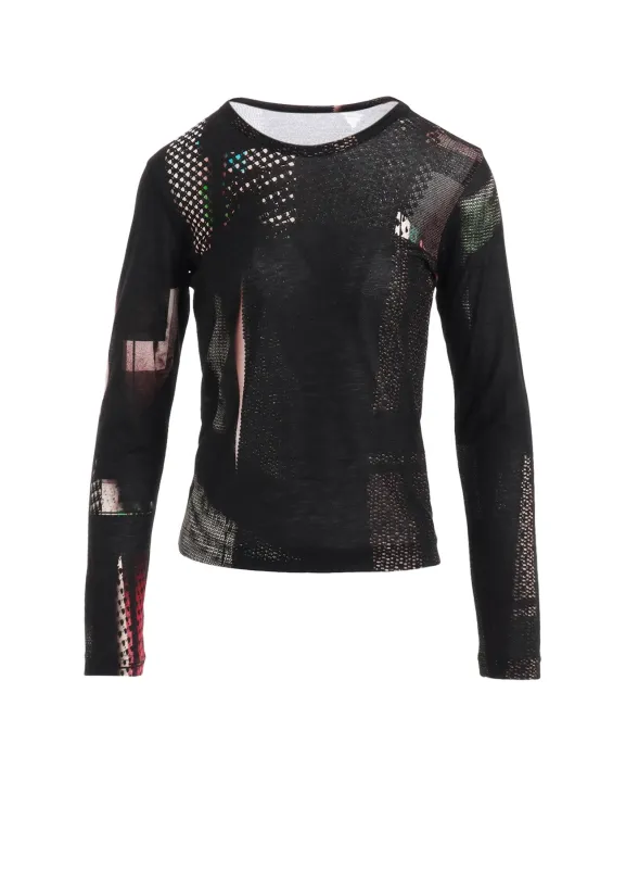 LYOCELL DARK NEON PRINT ROUND NECK LONG SLEEVE T sold by Yohji Yamamoto