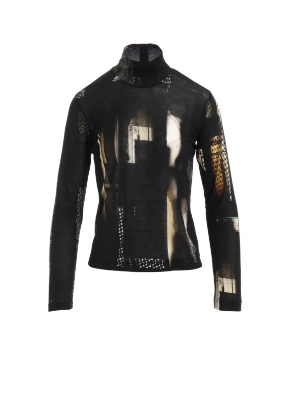LYOCELL DARK NEON PRINT HIGH NECK LONG SLEEVE T sold by Yohji Yamamoto