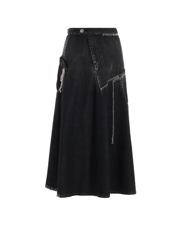 SPOTTED DENIM FLARE SKIRT WITH GUSSET sold by Yohji Yamamoto