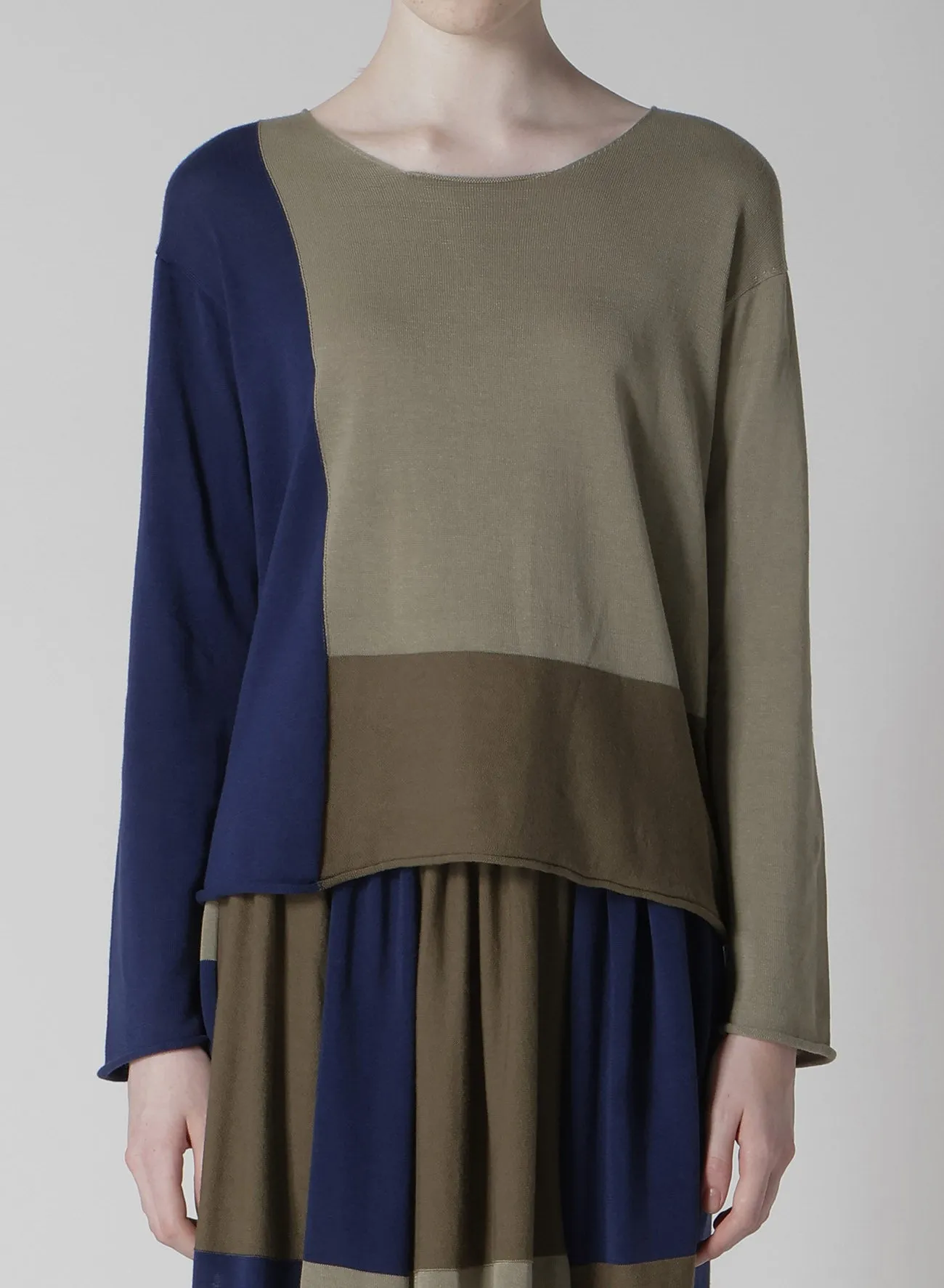 MULTI COLOR INTARSIA ROUND NECK LONG SLEEVE PULLOVER sold by Yohji Yamamoto product image thumbnail 4