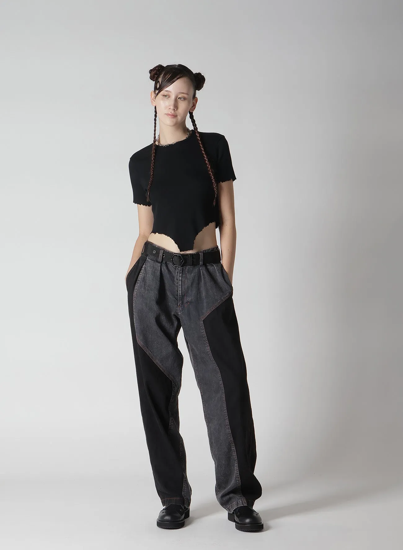 CRUSHED RIB STITCH DAMAGED HEM T-SHIRT sold by Yohji Yamamoto product image thumbnail 4