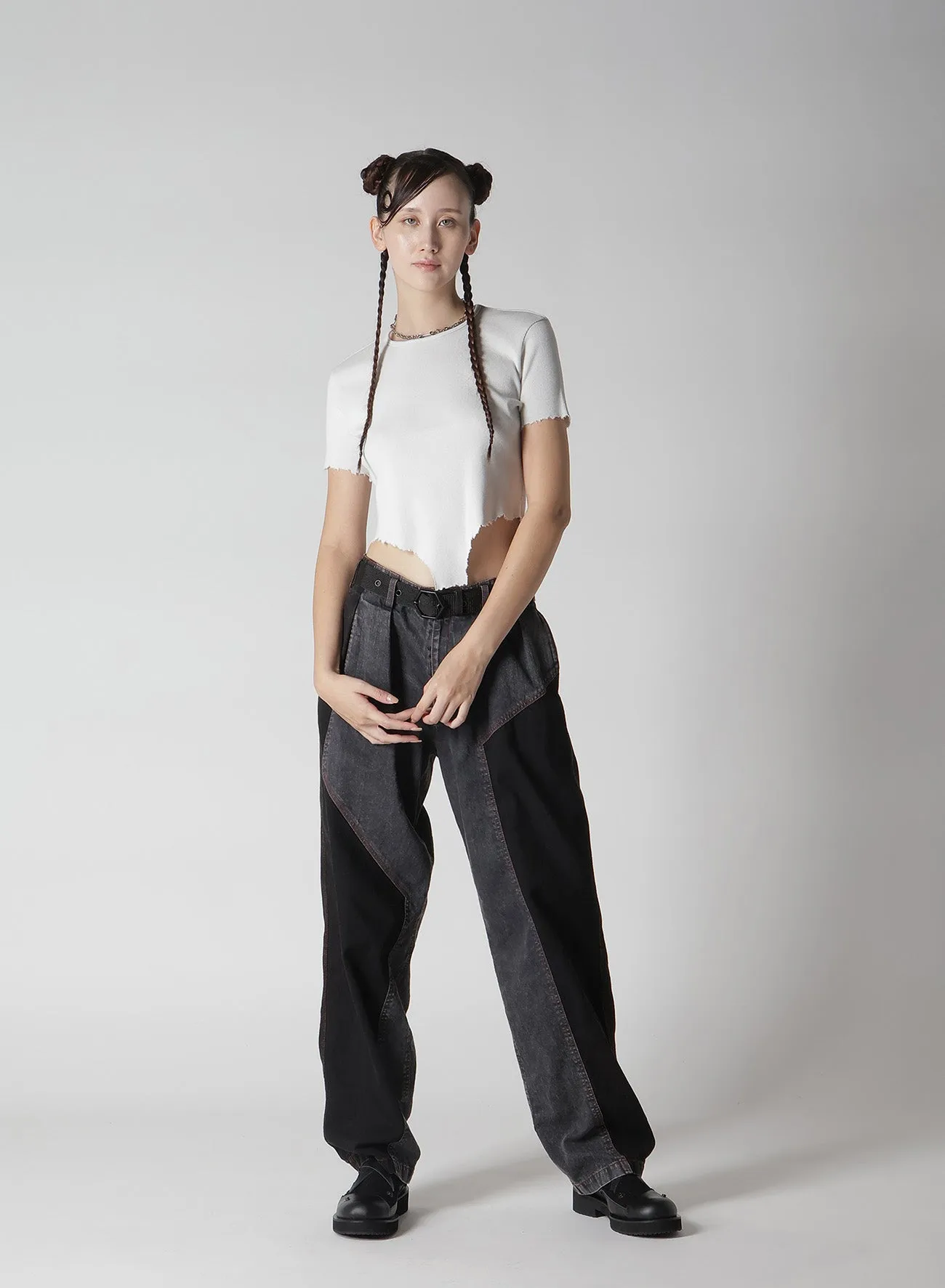 CRUSHED RIB STITCH DAMAGED HEM T-SHIRT sold by Yohji Yamamoto product image thumbnail 4