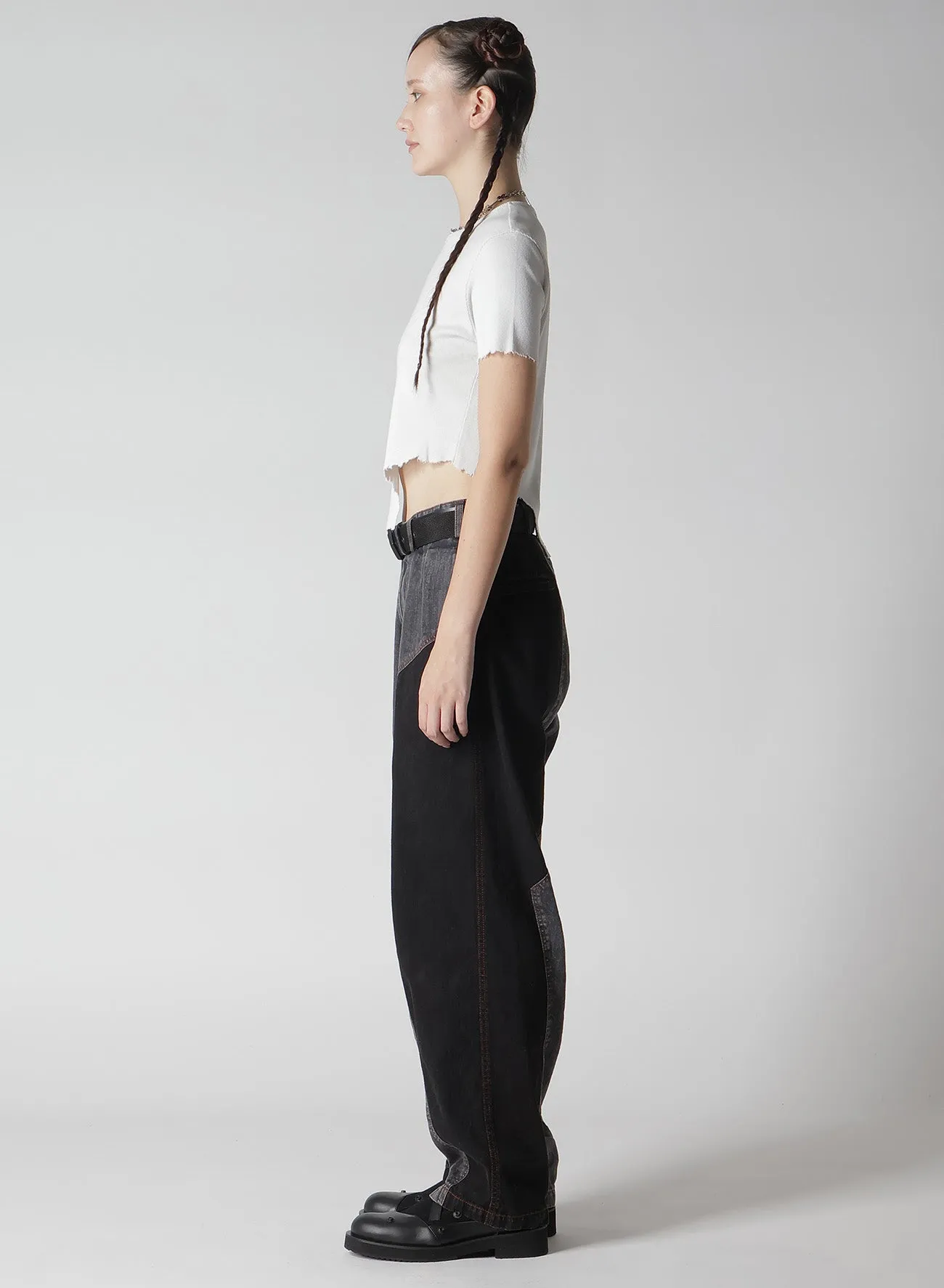 CRUSHED RIB STITCH DAMAGED HEM T-SHIRT sold by Yohji Yamamoto product image thumbnail 5