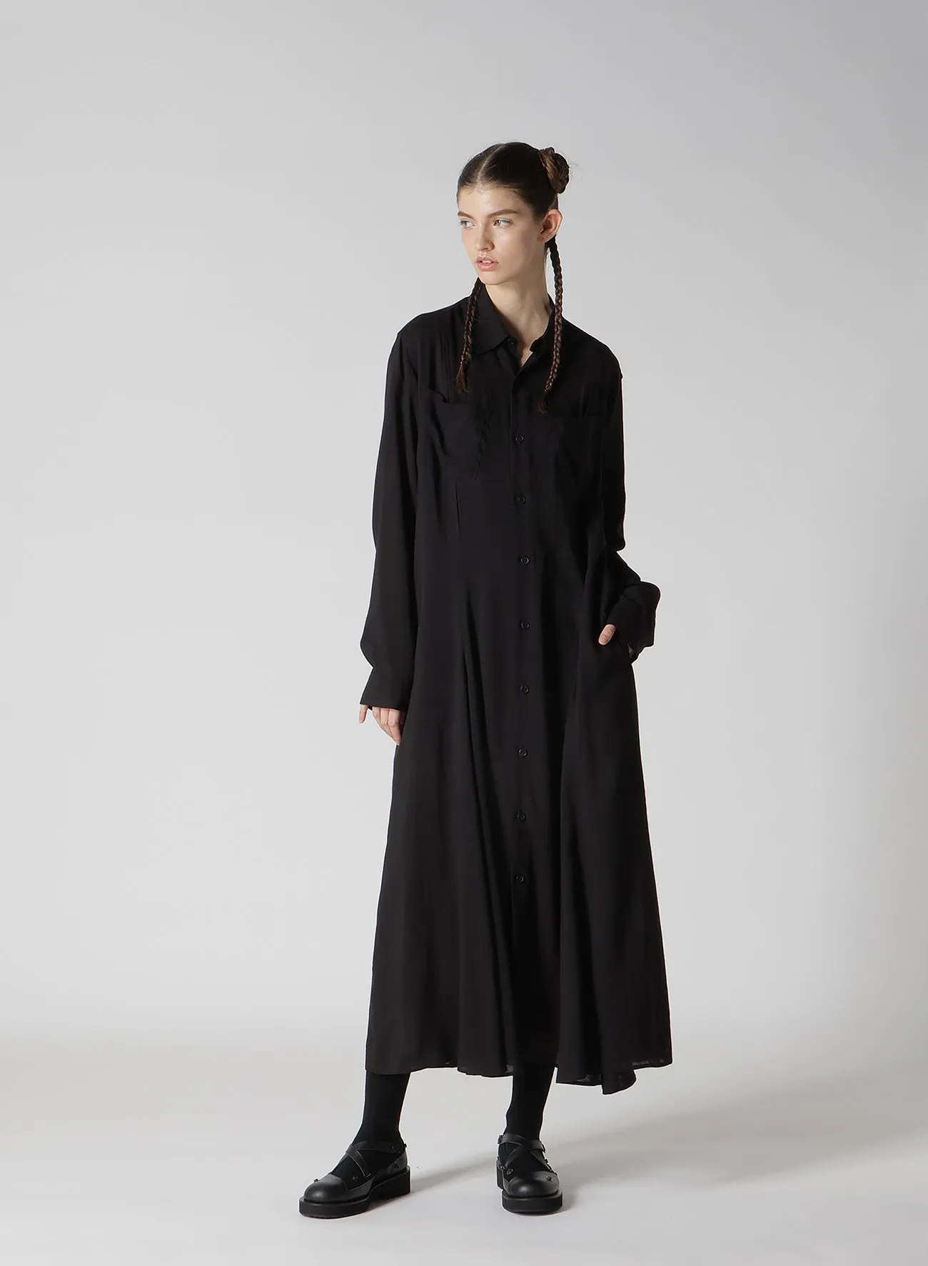 SOFT LAWN FLARED SLIT DRESS sold by Yohji Yamamoto product image thumbnail 4