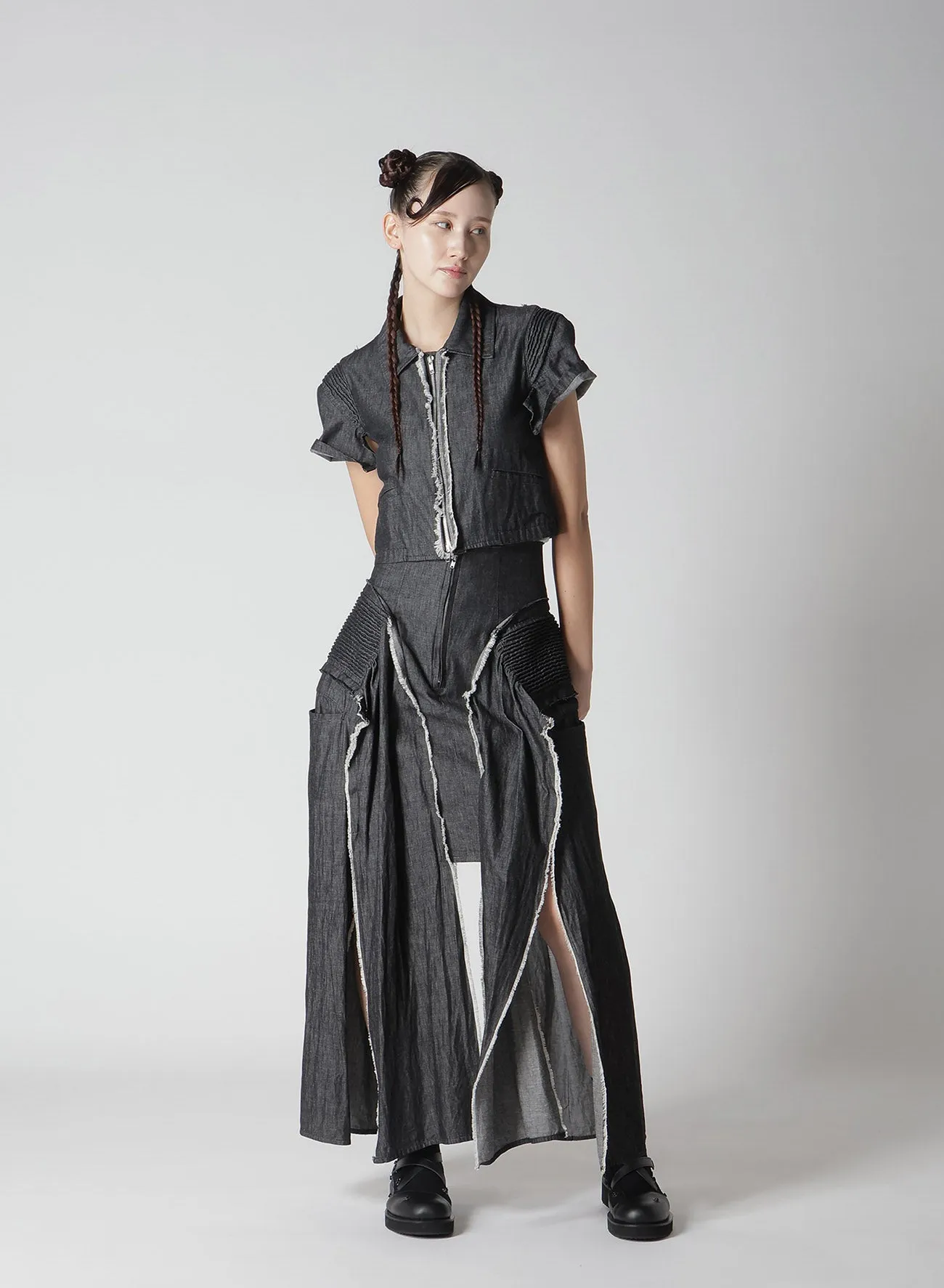 LIGHT DENIM FRILLED SHORT JACKET sold by Yohji Yamamoto product image thumbnail 5