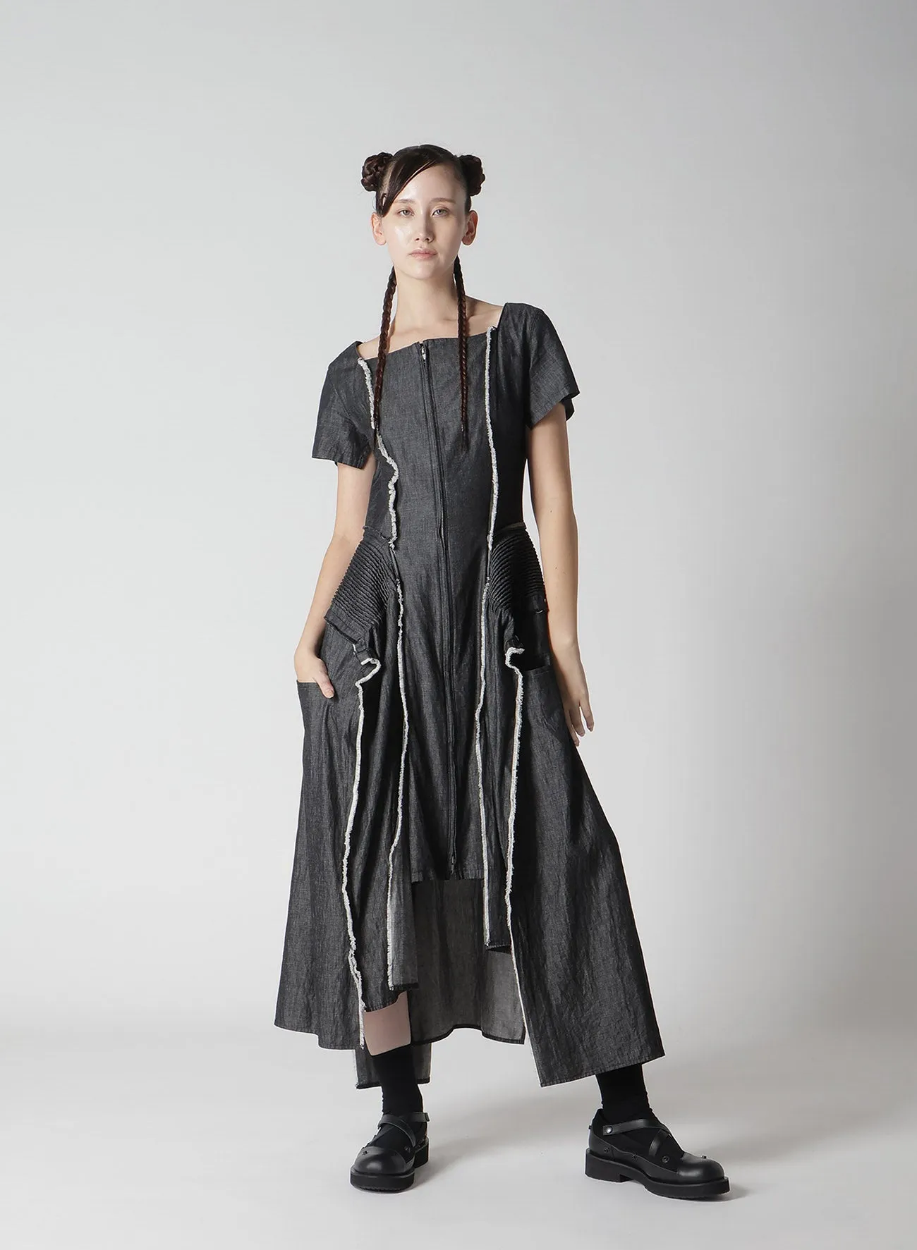 LIGHT DENIM GATHERED DRESS sold by Yohji Yamamoto product image thumbnail 4