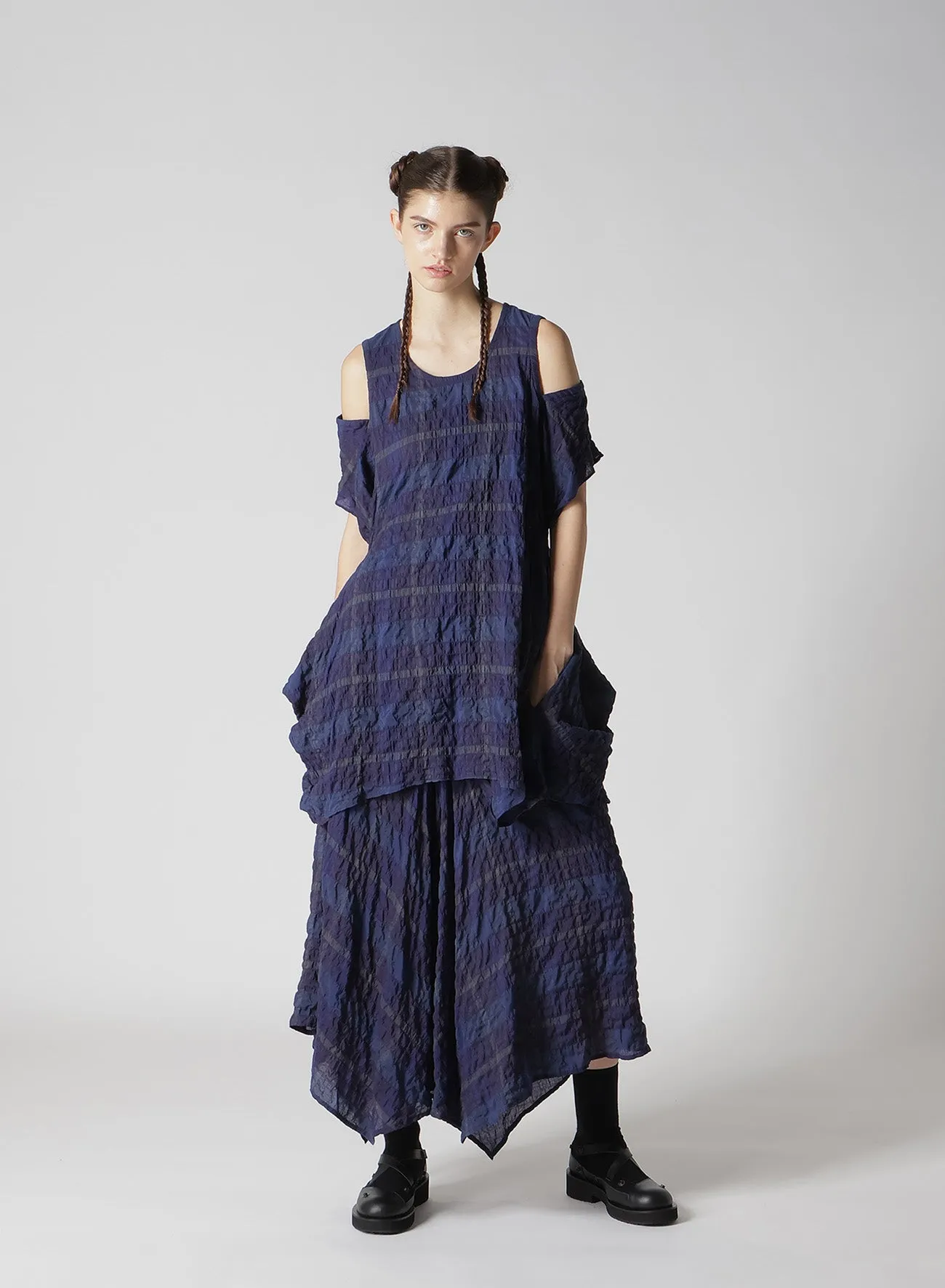PLAID OPEN SHOULDER BLOUSE sold by Yohji Yamamoto product image thumbnail 4