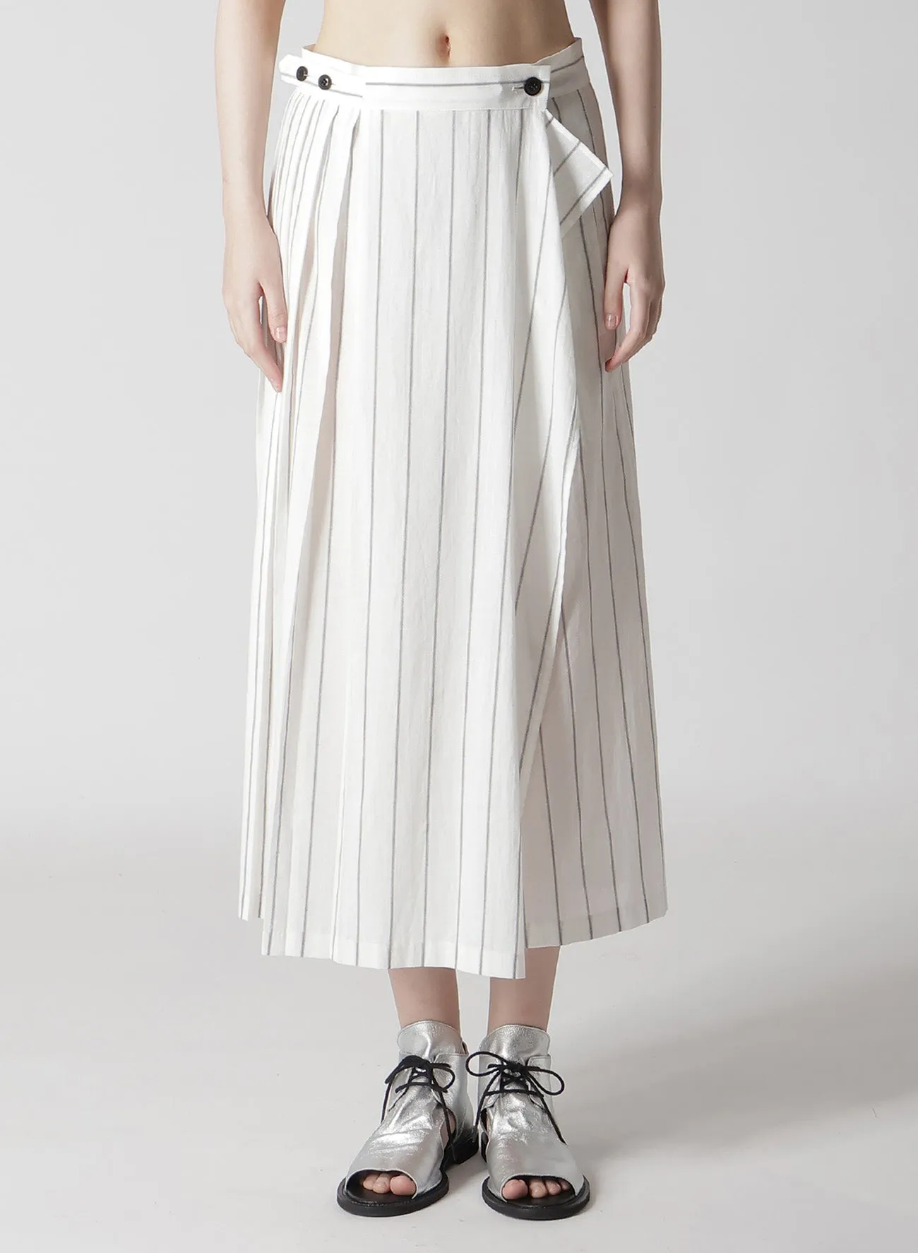 WASHER STRIPE PLEATED WRAP SKIRT sold by Yohji Yamamoto product image thumbnail 4