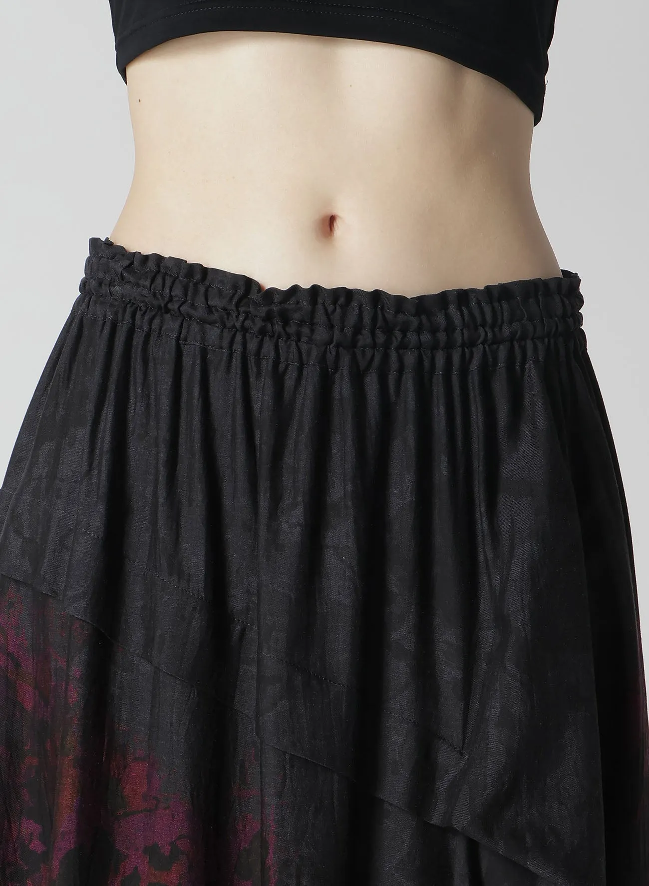 CUPRO/DUNGAREE TWILL FLOWER&ASPHALT PRINT RIGHT TUCKED ASYMMETRIC SKIRT sold by Yohji Yamamoto product image thumbnail 5