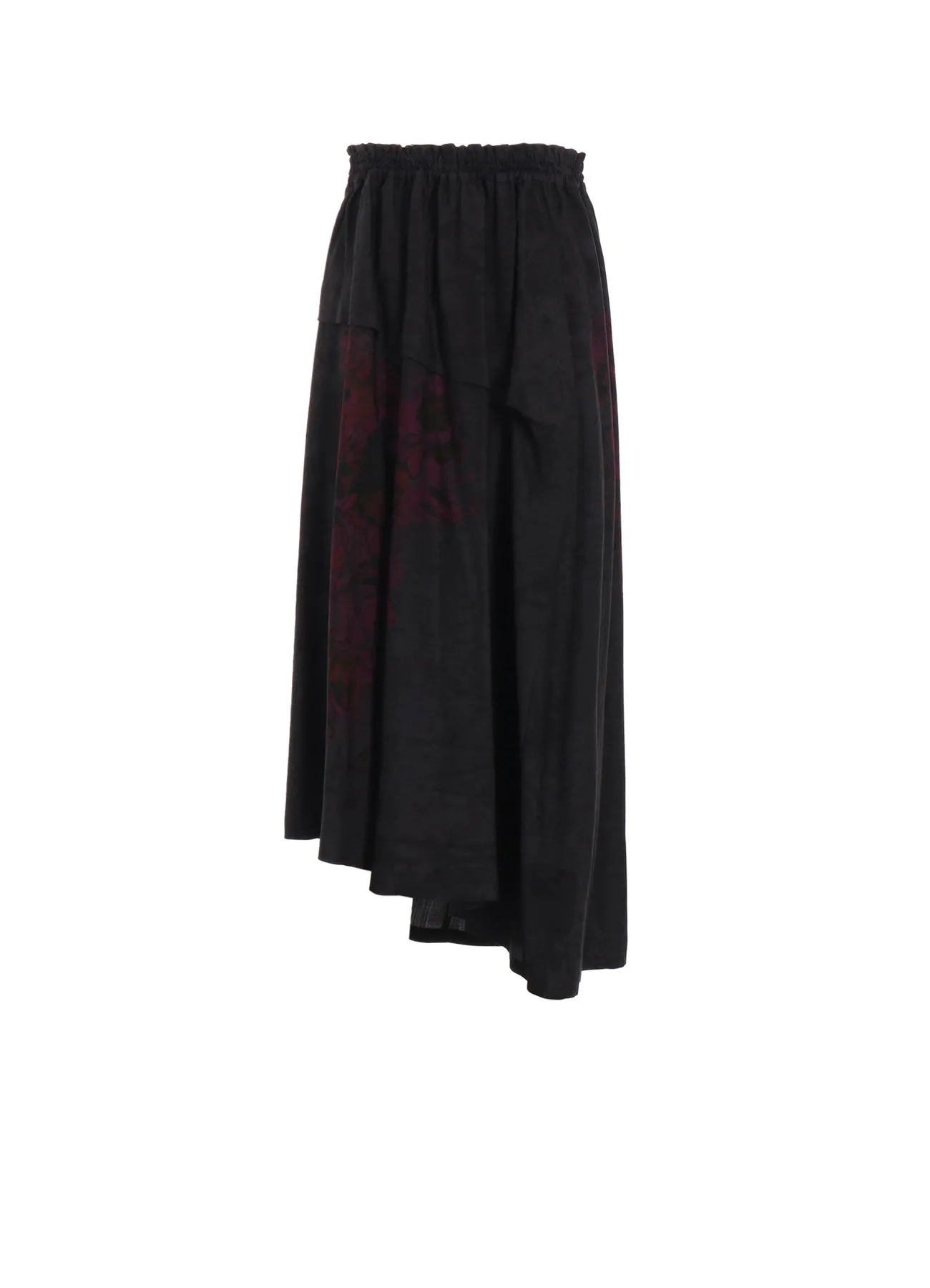 CUPRO/DUNGAREE TWILL FLOWER&ASPHALT PRINT RIGHT TUCKED ASYMMETRIC SKIRT sold by Yohji Yamamoto