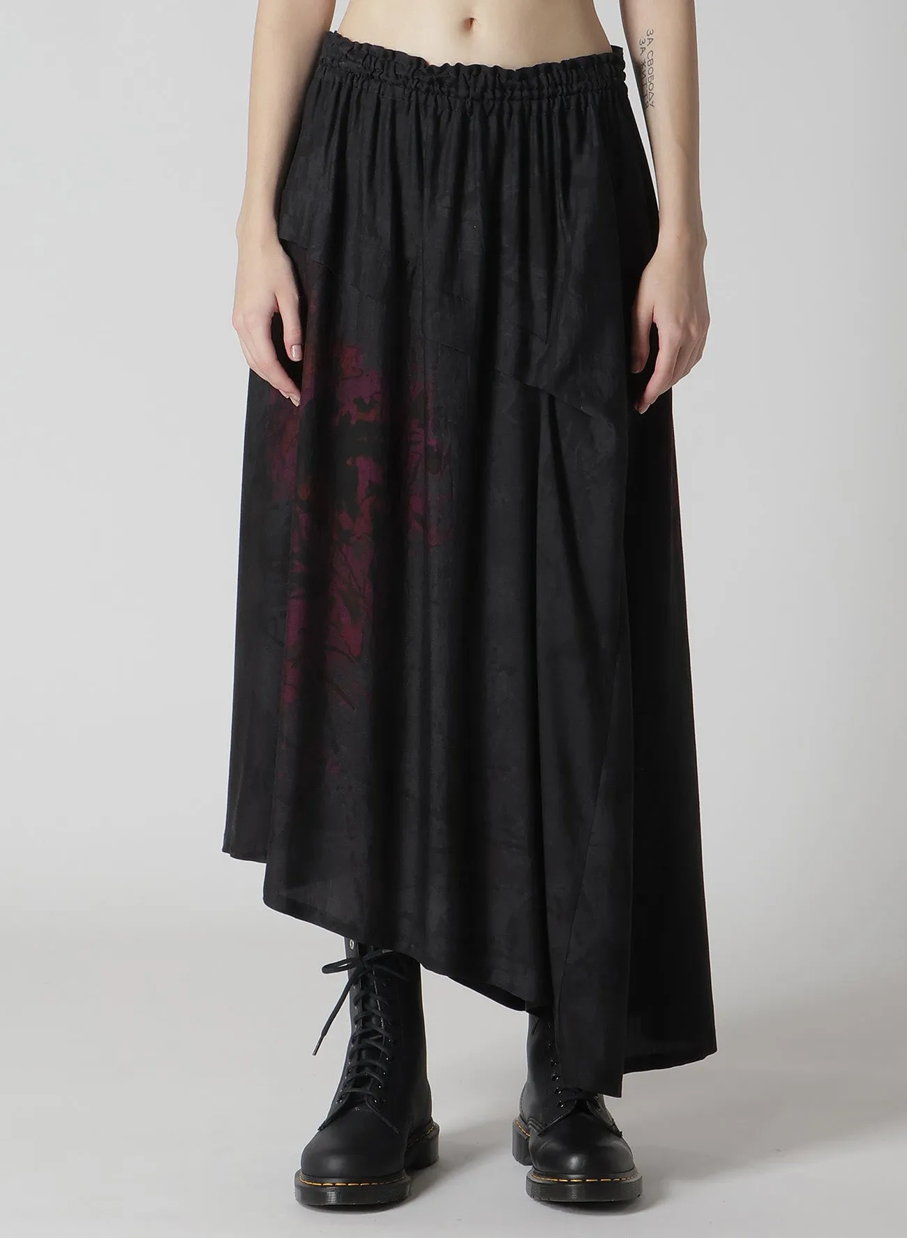 CUPRO/DUNGAREE TWILL FLOWER&ASPHALT PRINT RIGHT TUCKED ASYMMETRIC SKIRT sold by Yohji Yamamoto product image thumbnail 4