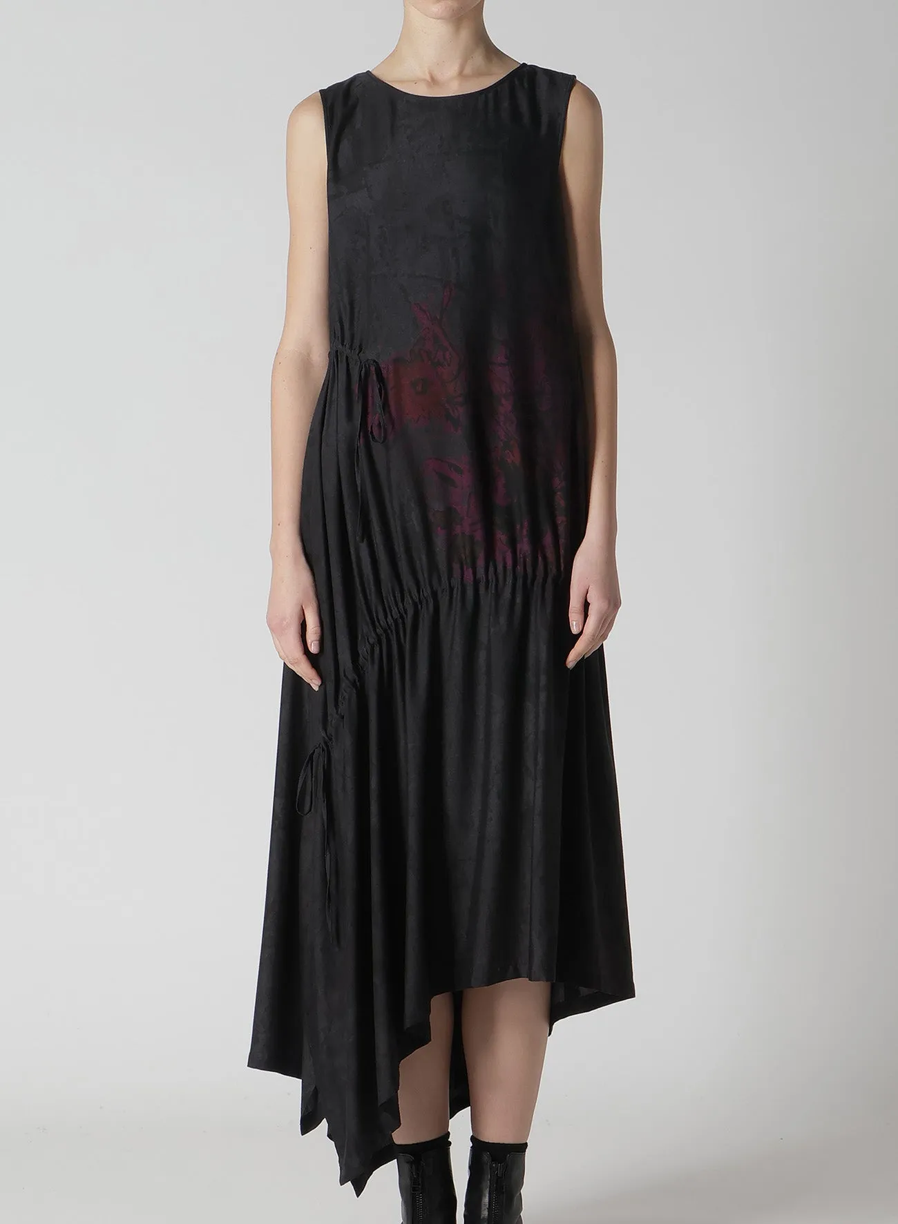 CUPRO/DUNGAREE TWILL FLOWER&ASPHALT PRINT SHIRRING DRESS sold by Yohji Yamamoto product image thumbnail 4