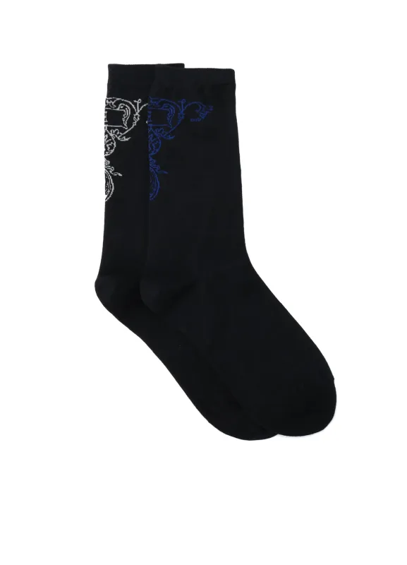 COTTON PLAIN STITCH BAROQUE PATTERN SOCKS sold by Yohji Yamamoto