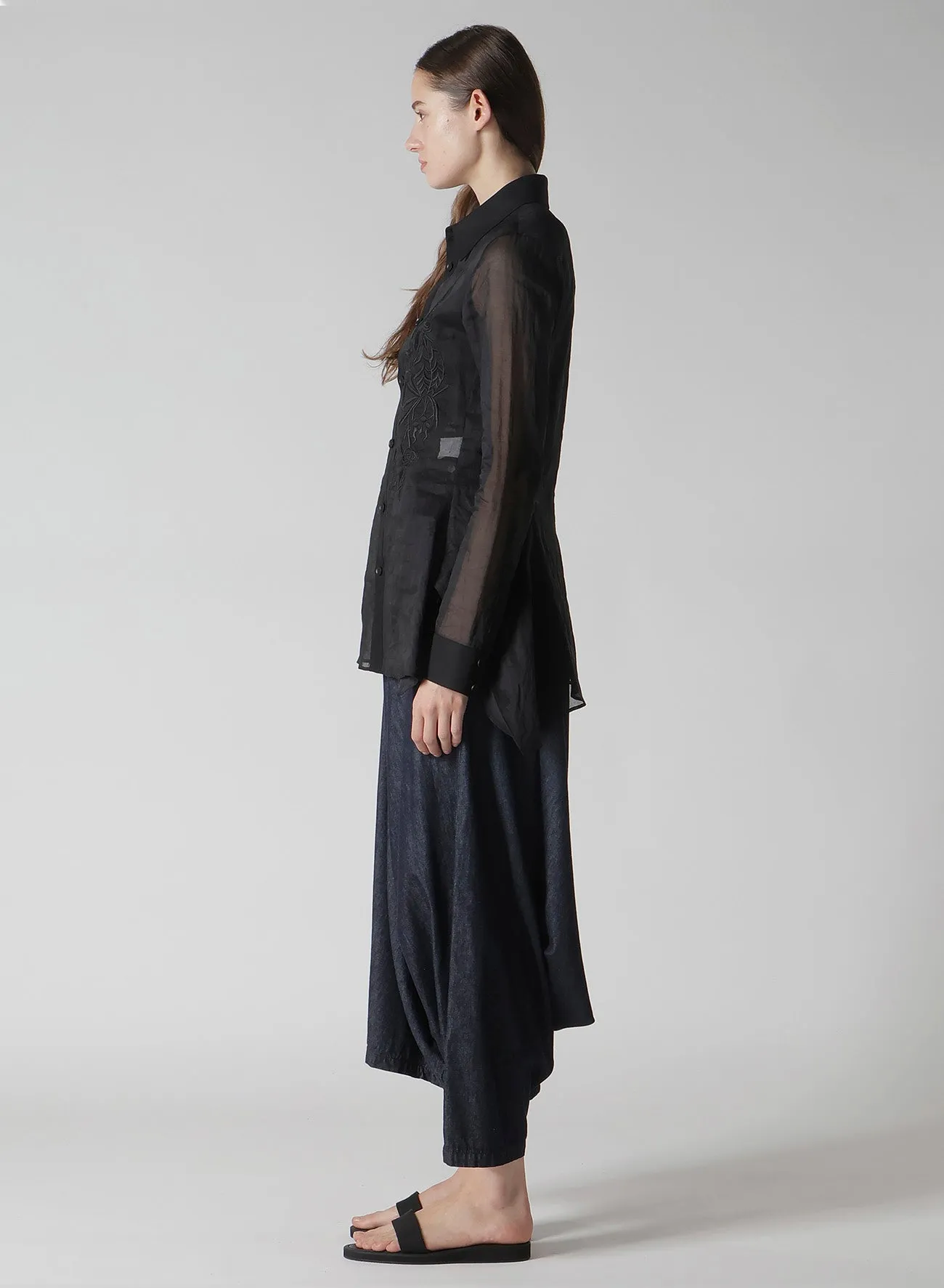 COTTON ORGANZA LAWN BACKSIDE FLARED SLIM B sold by Yohji Yamamoto product image thumbnail 4