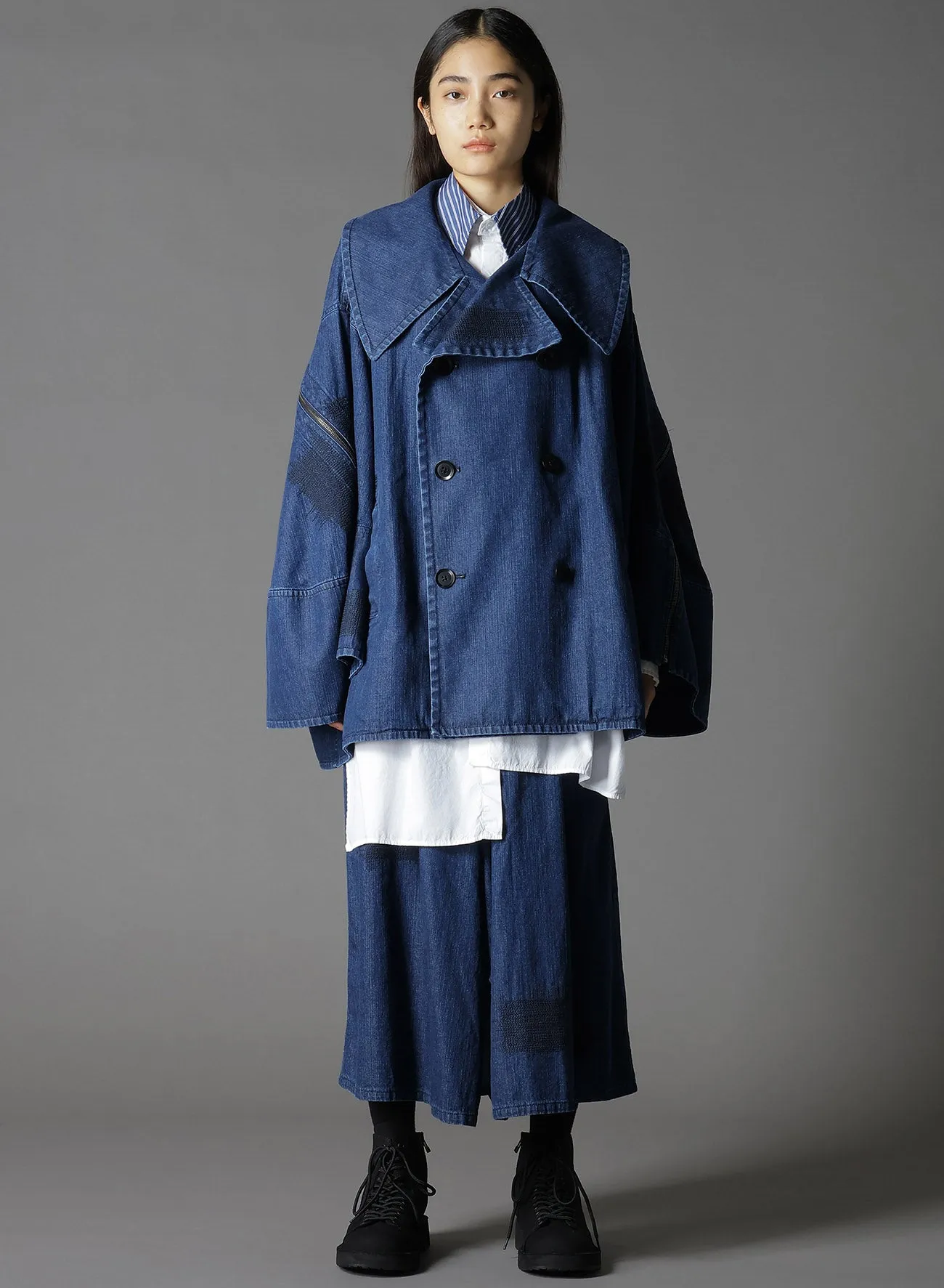8OZ DENIM + DUNGAREE SHORT LENGTH BIG SLEEVE DOUBLE COAT sold by Yohji Yamamoto product image thumbnail 3