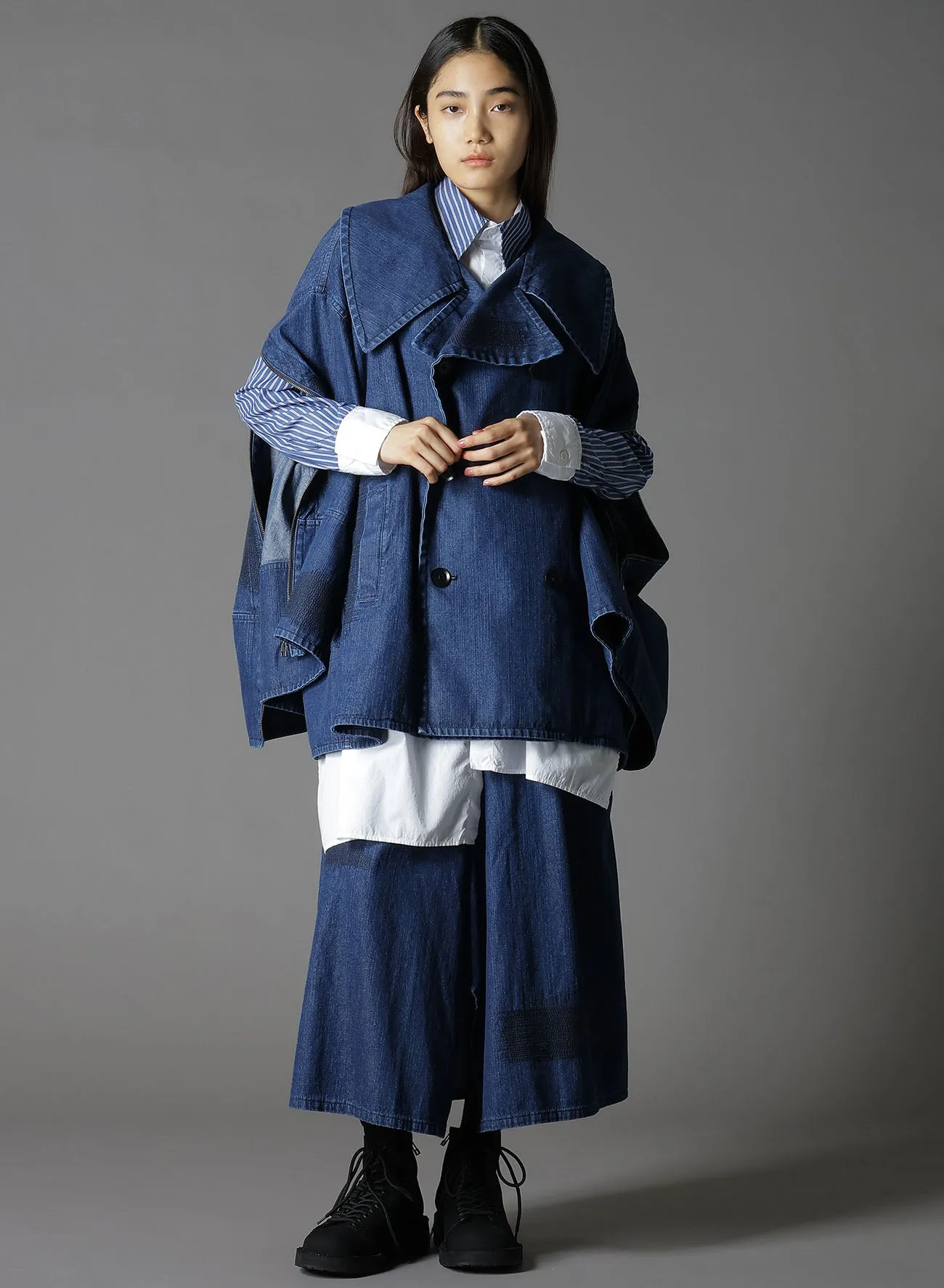 8OZ DENIM + DUNGAREE SHORT LENGTH BIG SLEEVE DOUBLE COAT sold by Yohji Yamamoto product image thumbnail 2