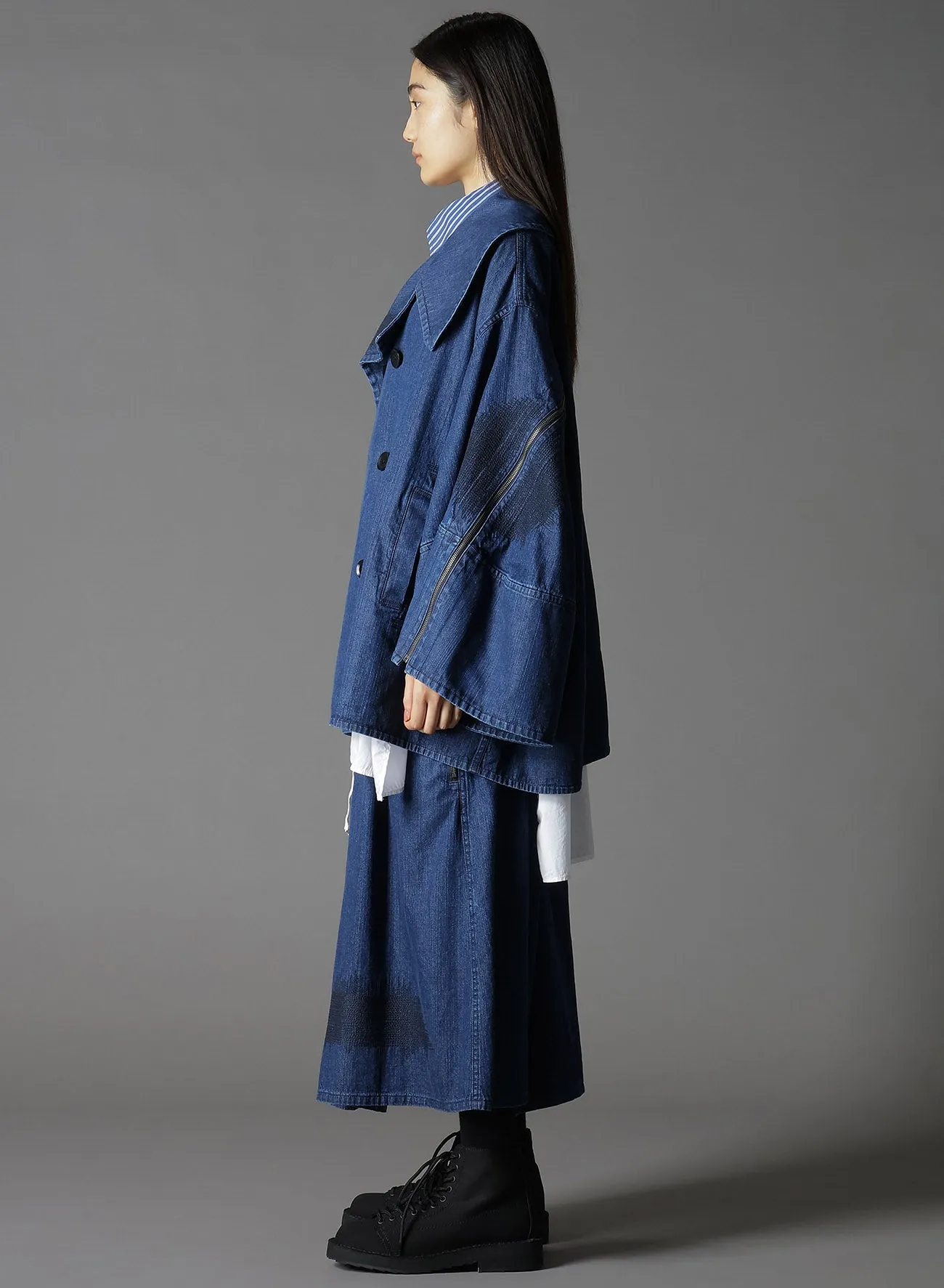 8OZ DENIM + DUNGAREE SHORT LENGTH BIG SLEEVE DOUBLE COAT sold by Yohji Yamamoto product image thumbnail 4
