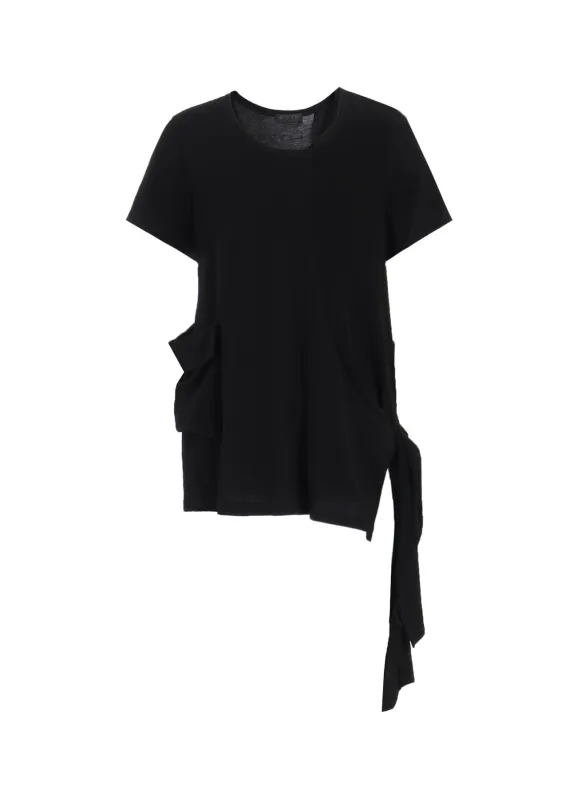 SOFT JERSEY+CREPE de CHINE POCKET SIde SLIT KNOT T-SHIRT sold by Yohji Yamamoto