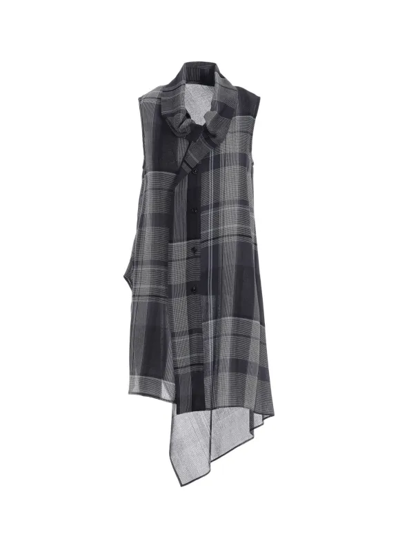 GAUZE PLAID TIE STYLE SLEEVELESS BLOUSE sold by Yohji Yamamoto