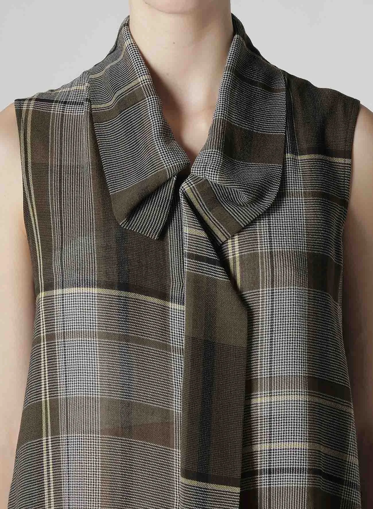 GAUZE PLAID TIE STYLE SLEEVELESS BLOUSE sold by Yohji Yamamoto product image thumbnail 5