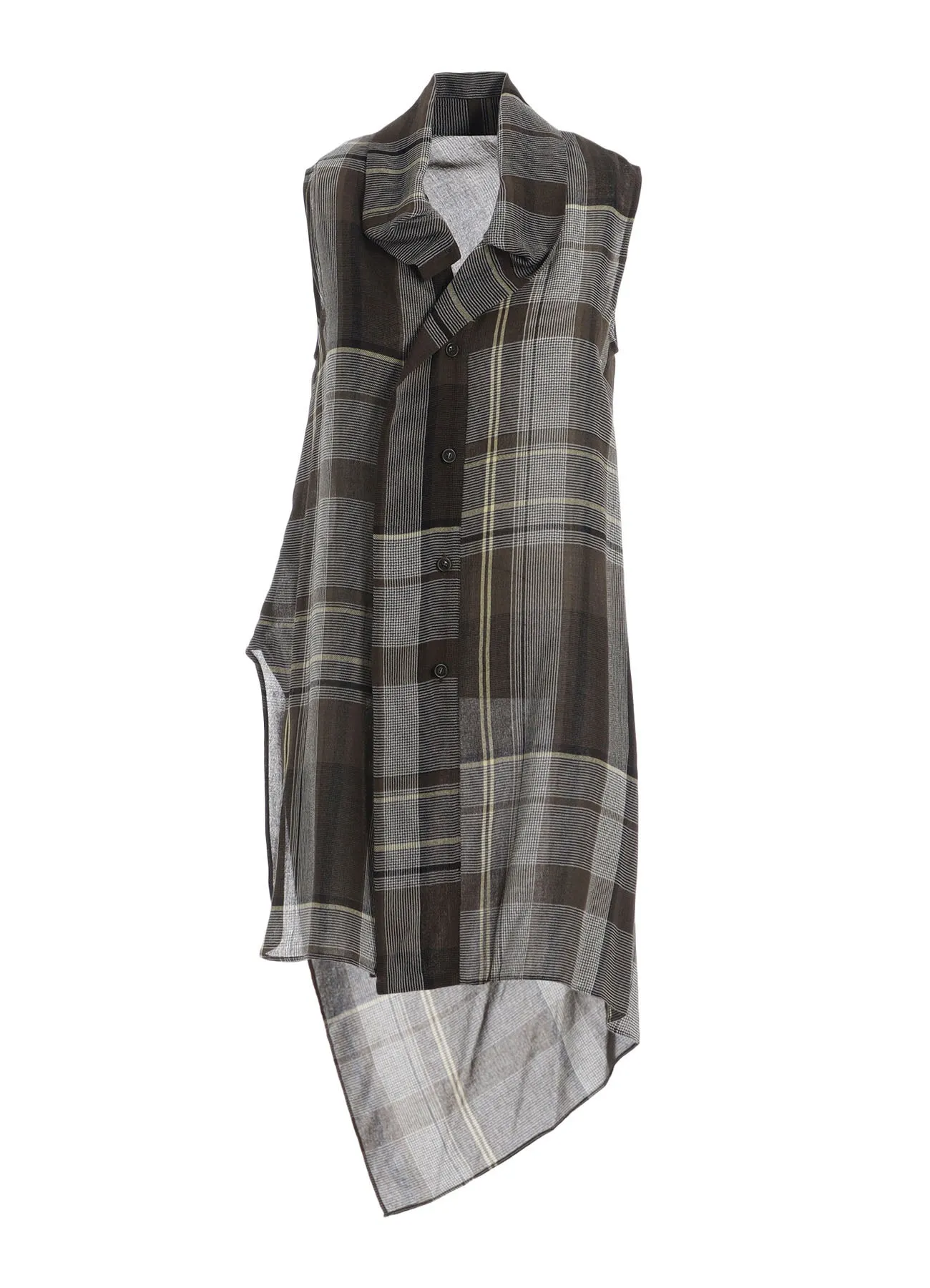GAUZE PLAID TIE STYLE SLEEVELESS BLOUSE sold by Yohji Yamamoto product image thumbnail 2