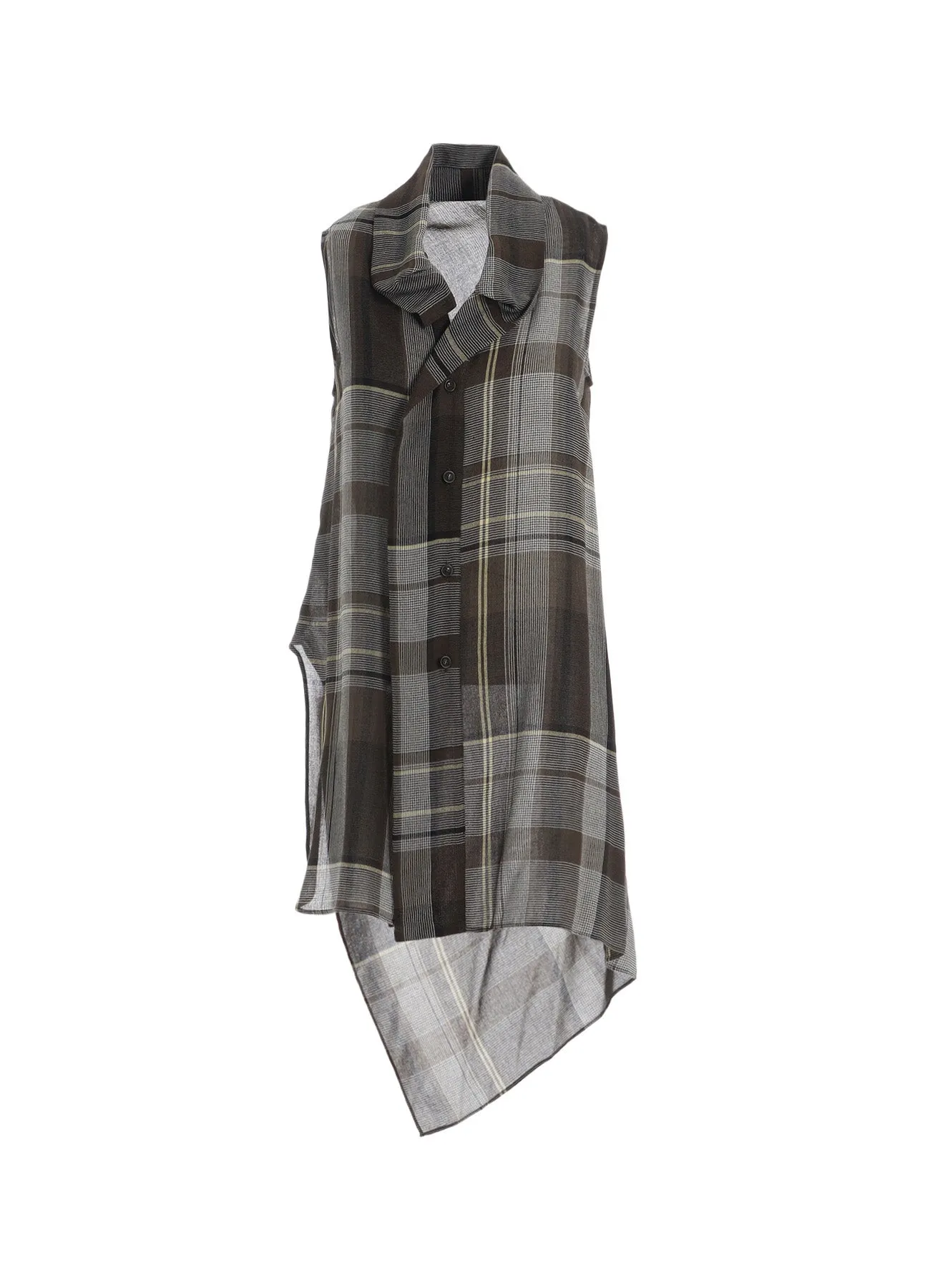 GAUZE PLAID TIE STYLE SLEEVELESS BLOUSE sold by Yohji Yamamoto