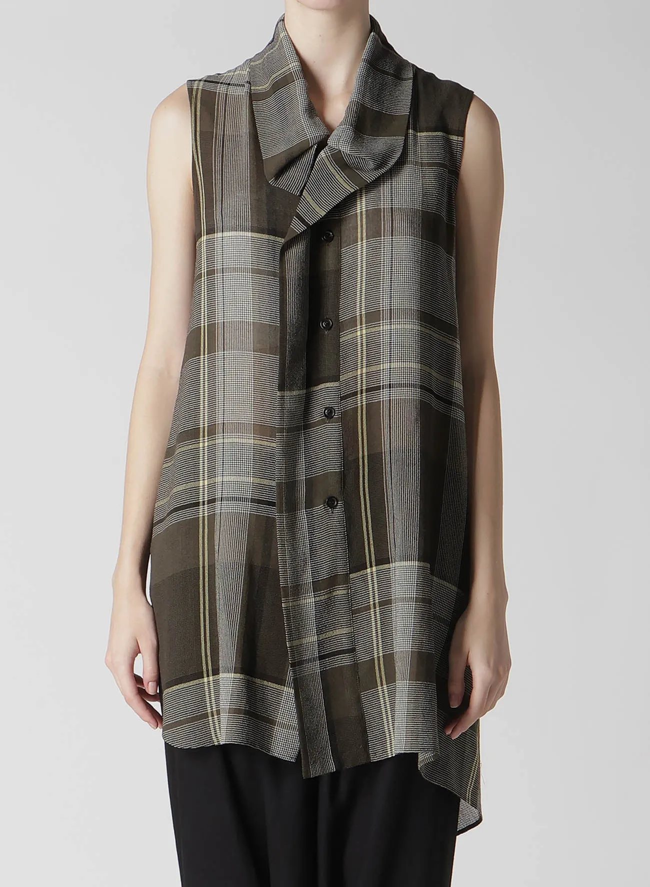 GAUZE PLAID TIE STYLE SLEEVELESS BLOUSE sold by Yohji Yamamoto product image thumbnail 4