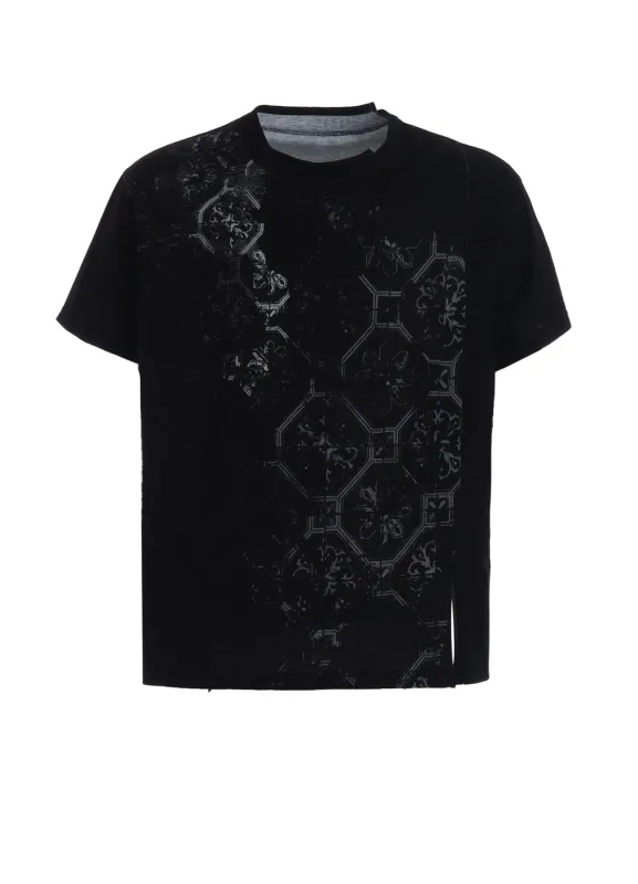 COTTON JERSEY TILE PATTERN T-SHIRT MIX TIERED T-SHIRT sold by Yohji Yamamoto