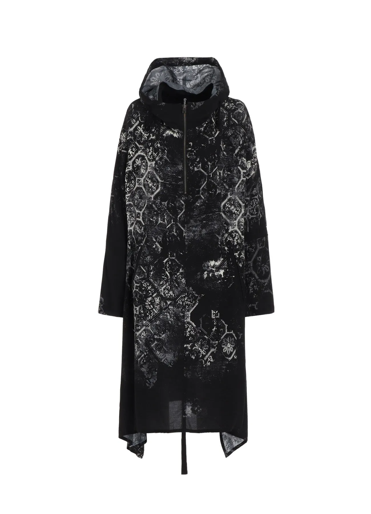 RAYON PRINT TILE PATTERN SIDE CUT-OUT DRESSES sold by Yohji Yamamoto
