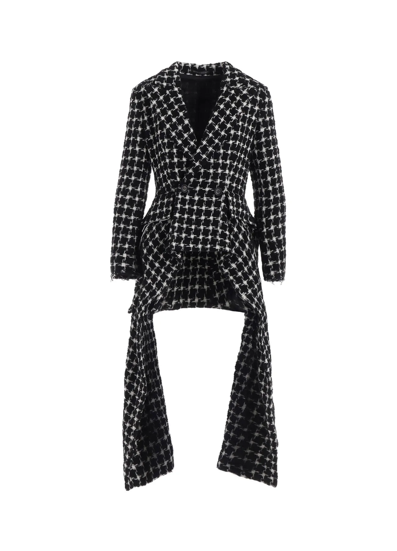 B&W HOUNDSTOOTH DRAPED PEAKED JACKET sold by Yohji Yamamoto