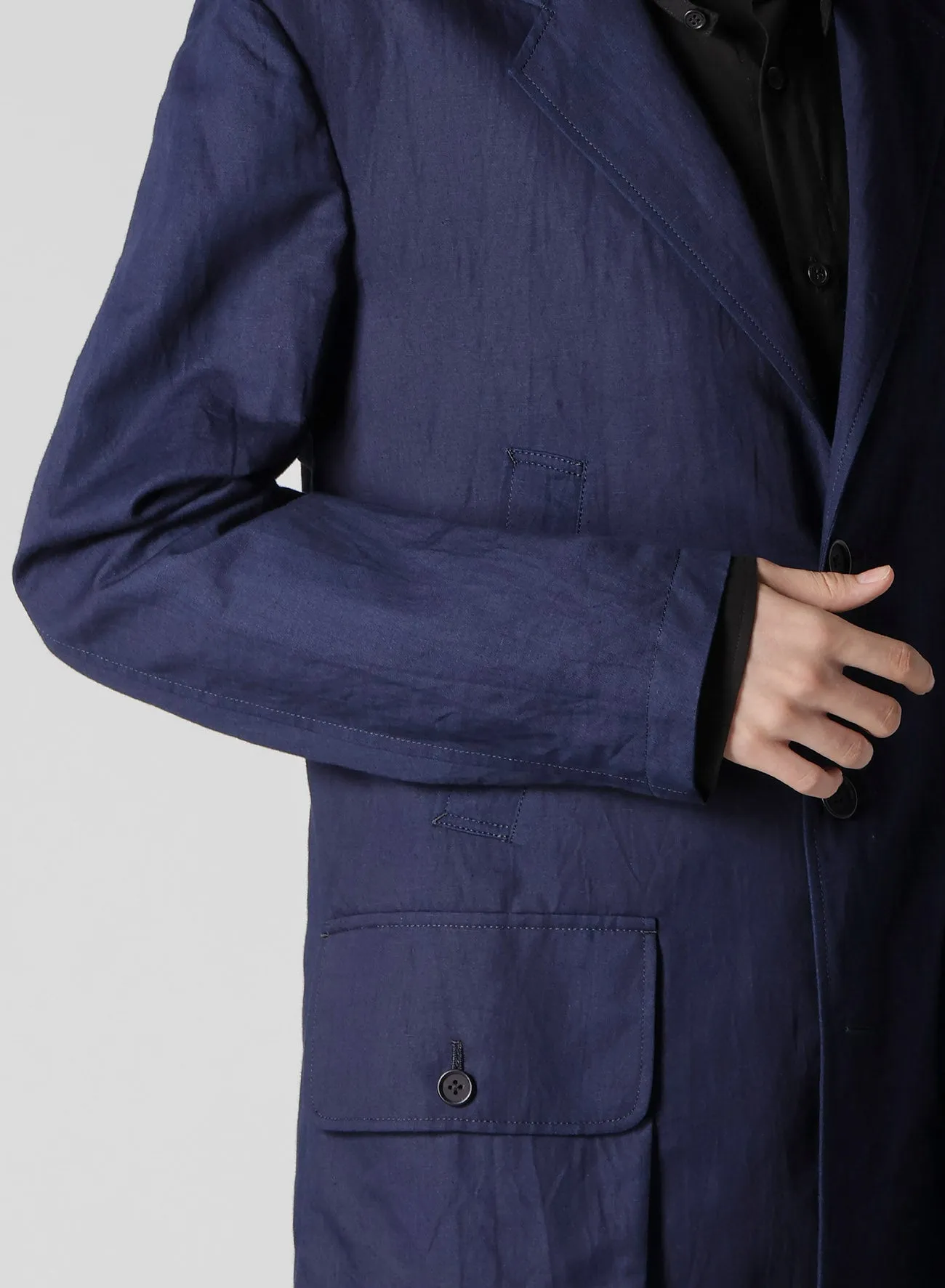 INDIGO DYEING COTTON LINEN BOX POCKET JACKET sold by Yohji Yamamoto product image thumbnail 4