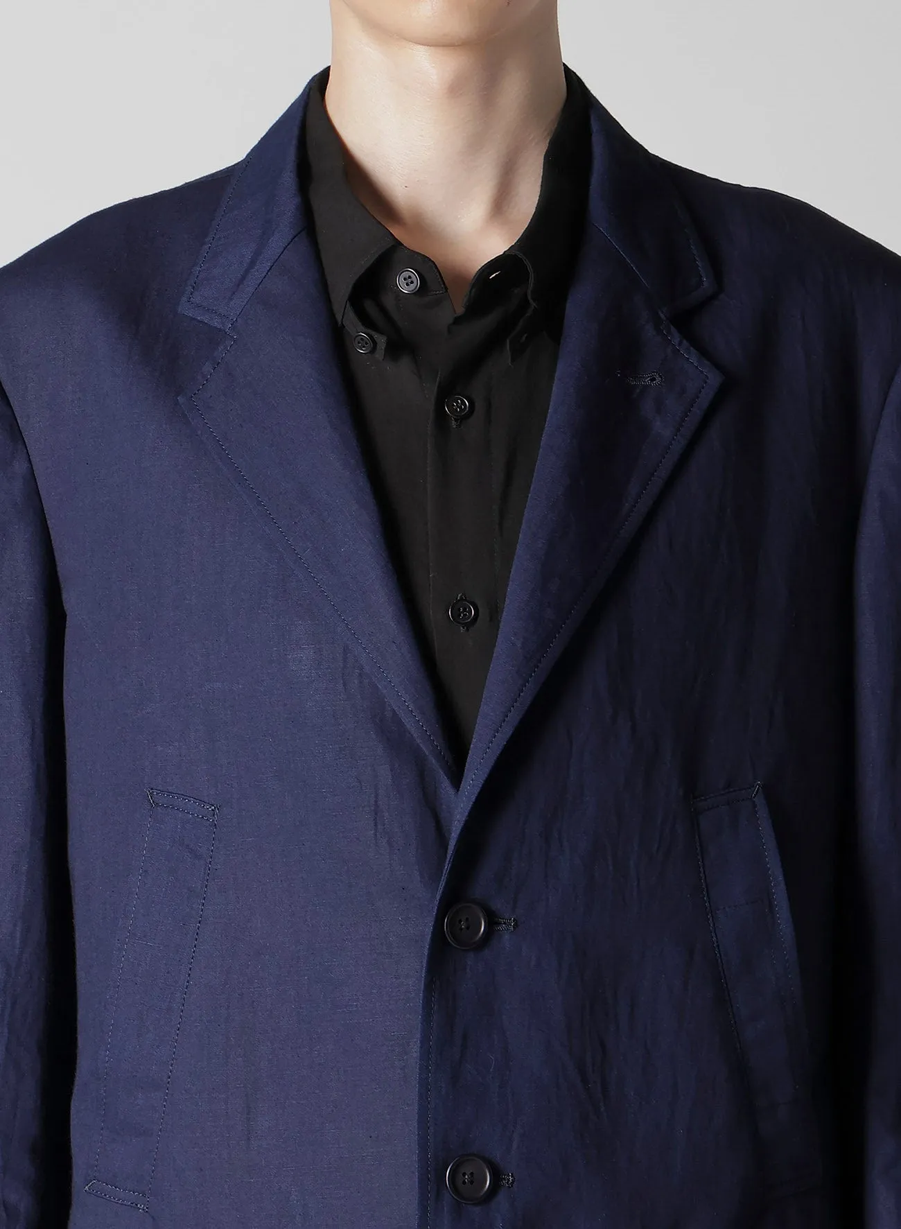 INDIGO DYEING COTTON LINEN BOX POCKET JACKET sold by Yohji Yamamoto product image thumbnail 3