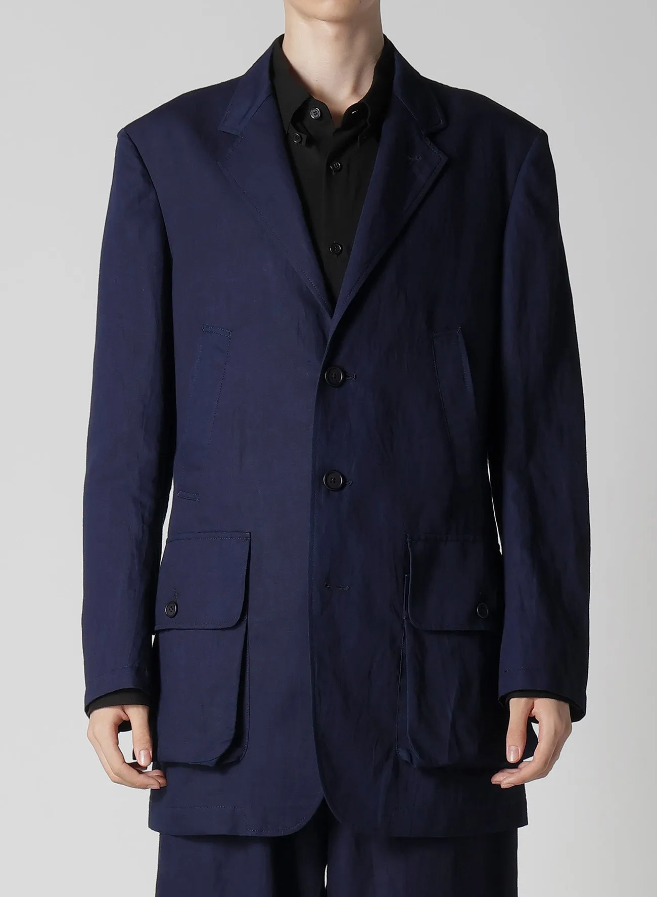 INDIGO DYEING COTTON LINEN BOX POCKET JACKET sold by Yohji Yamamoto product image thumbnail 2