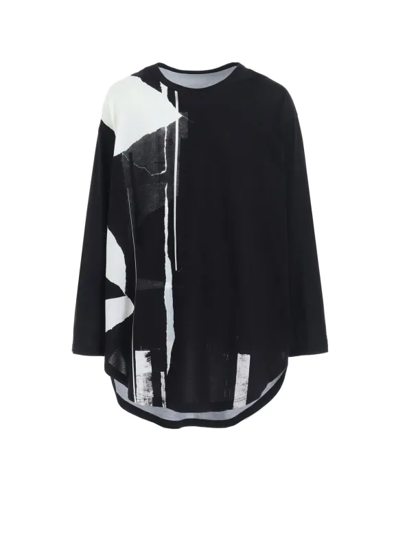 COTTON JERSEYTORN PATTERN HEM ROUND JUMBO T-SHIRT LONG SLEEVES sold by Yohji Yamamoto