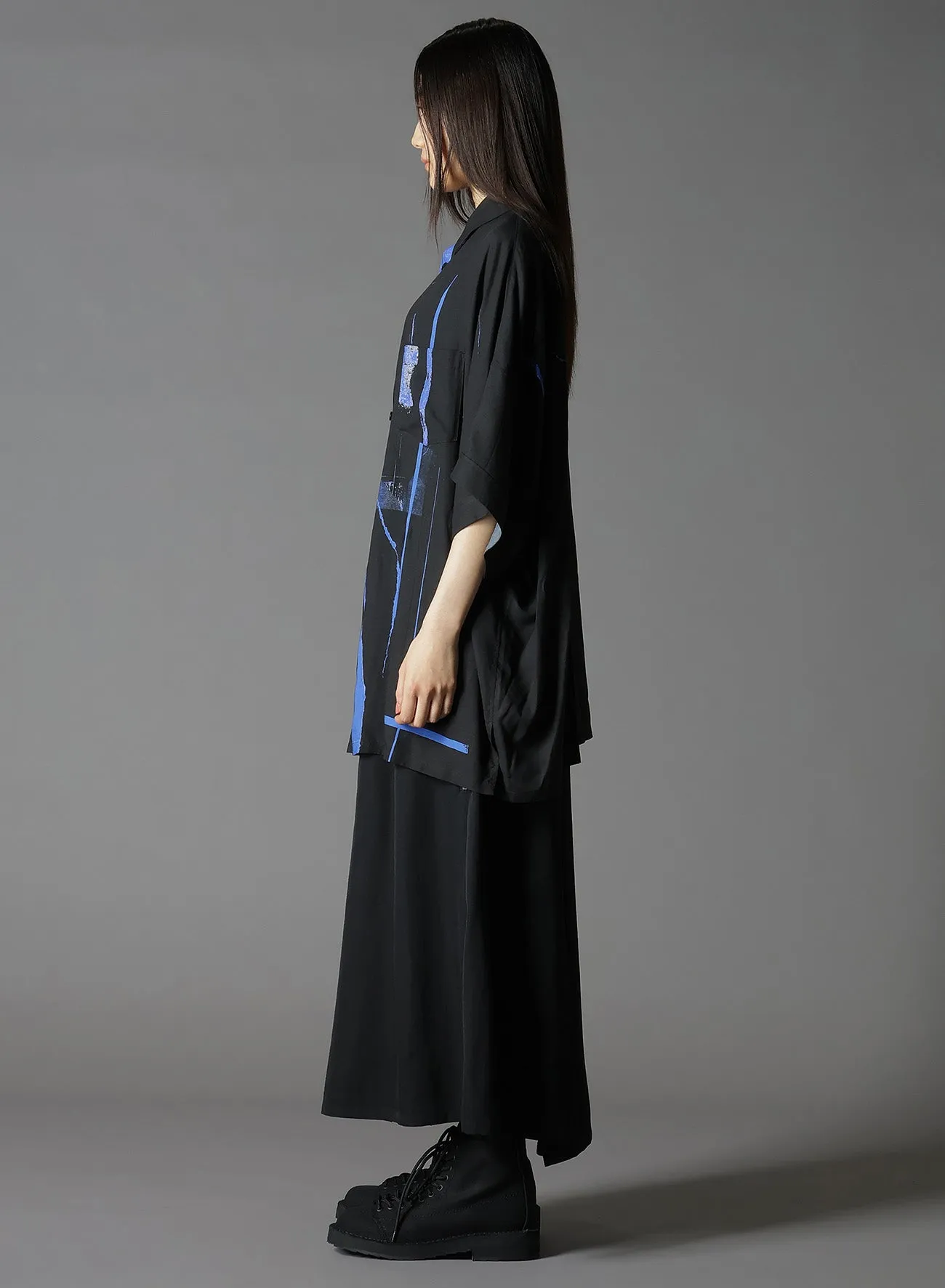 RAYON PRINT TORN PATTERN FRONT DOLMAN BIG SHIRT SHORT SLEEVES sold by Yohji Yamamoto product image thumbnail 3