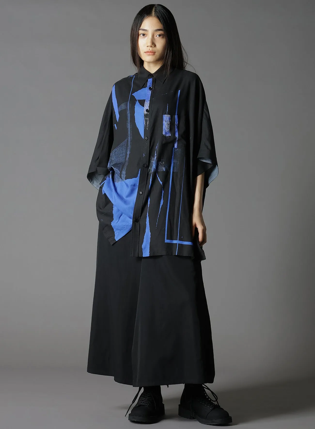 RAYON PRINT TORN PATTERN FRONT DOLMAN BIG SHIRT SHORT SLEEVES sold by Yohji Yamamoto product image thumbnail 2