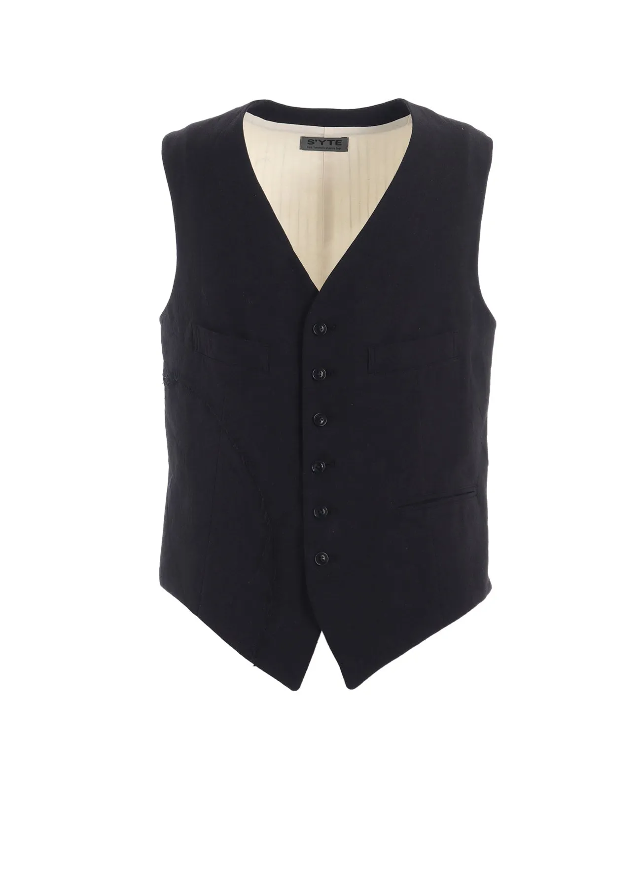LINEN/COTTON HERRINGBONE ZIGZAG CUT-OUT VEST sold by Yohji Yamamoto