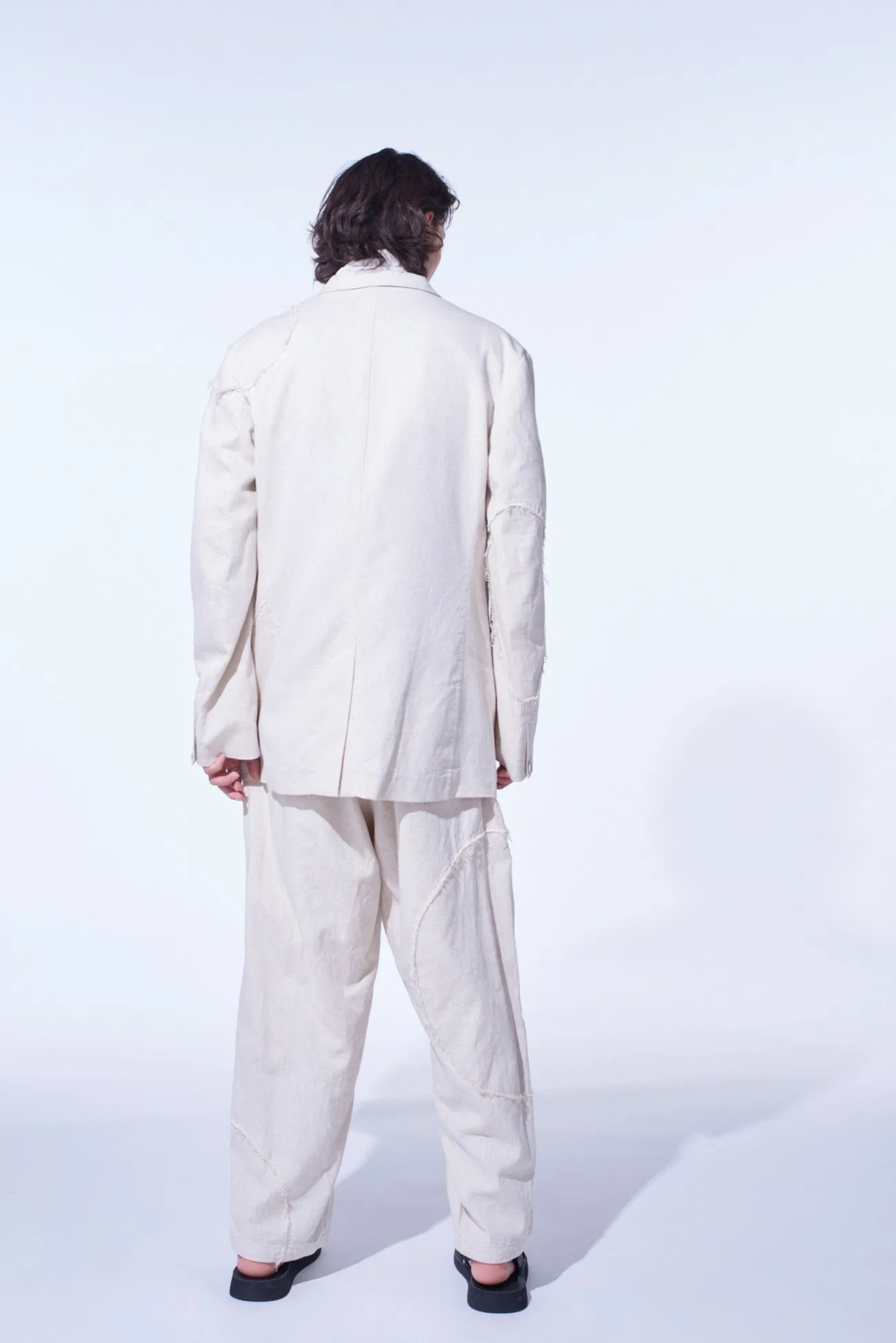 LINEN/COTTON HERRINGBONE ZIGZAG CUT-OUT JACKET sold by Yohji Yamamoto product image thumbnail 4