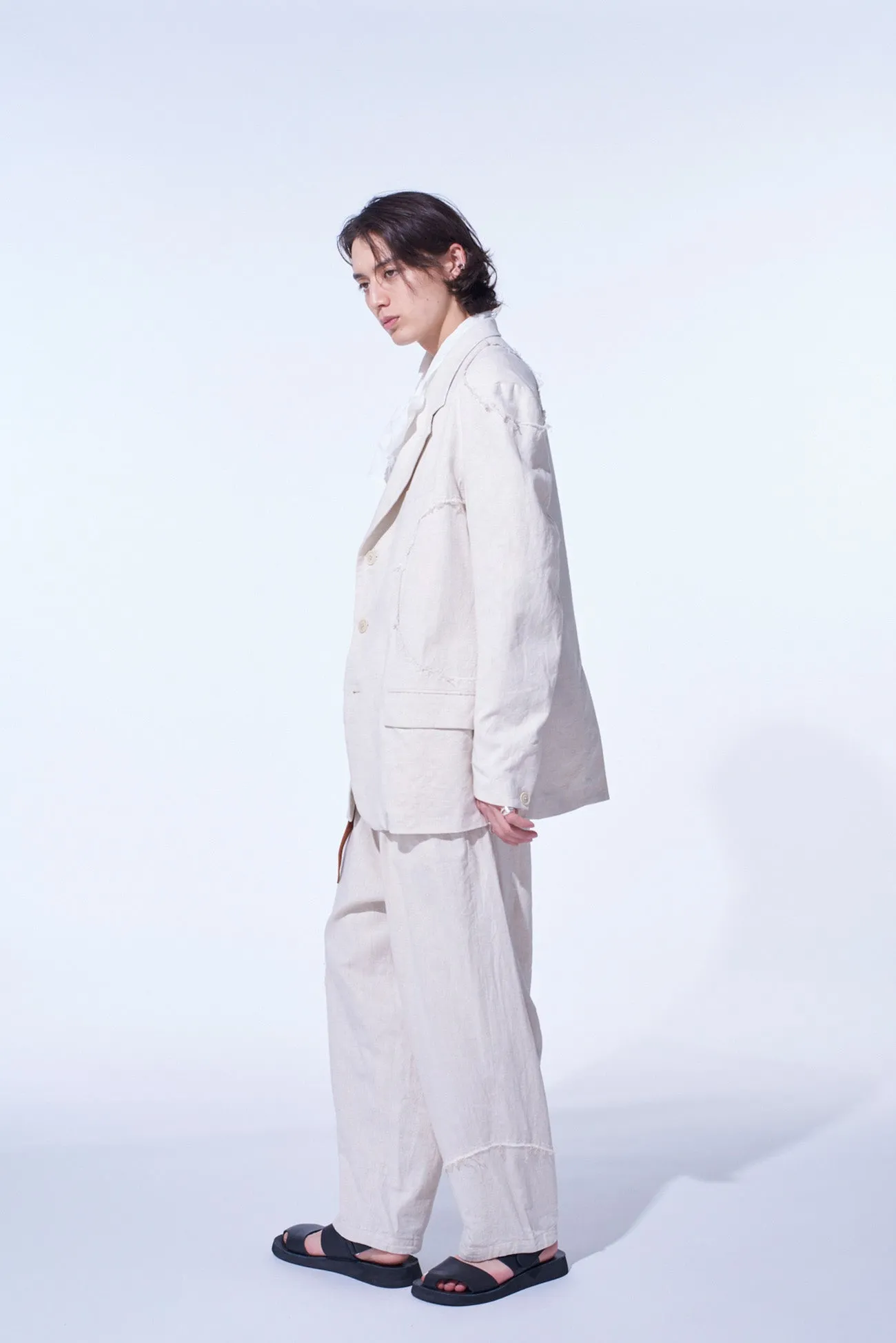 LINEN/COTTON HERRINGBONE ZIGZAG CUT-OUT JACKET sold by Yohji Yamamoto product image thumbnail 3