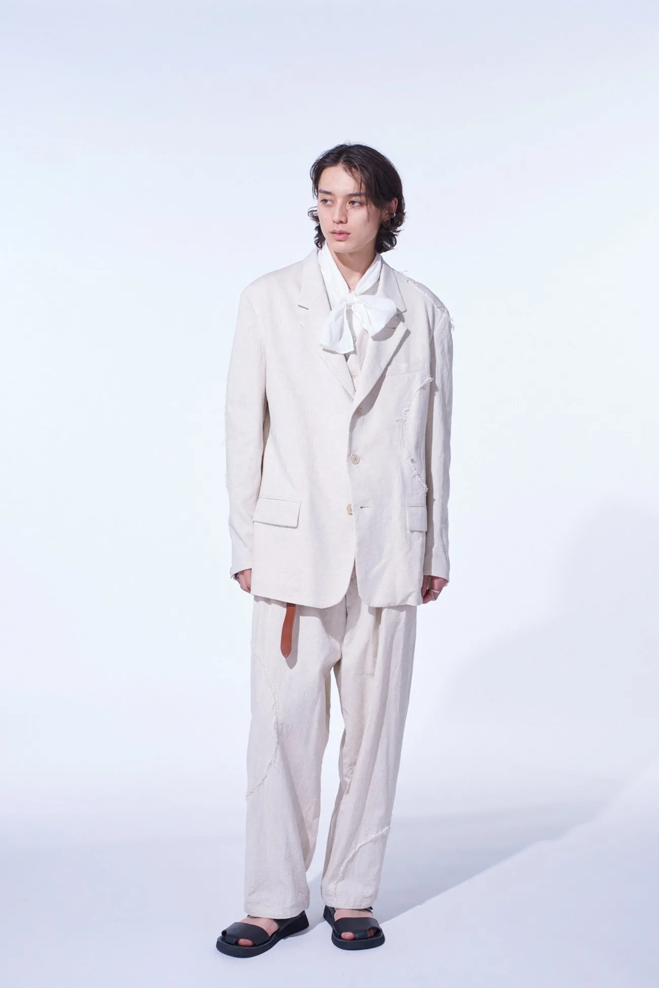 LINEN/COTTON HERRINGBONE ZIGZAG CUT-OUT JACKET sold by Yohji Yamamoto product image thumbnail 2