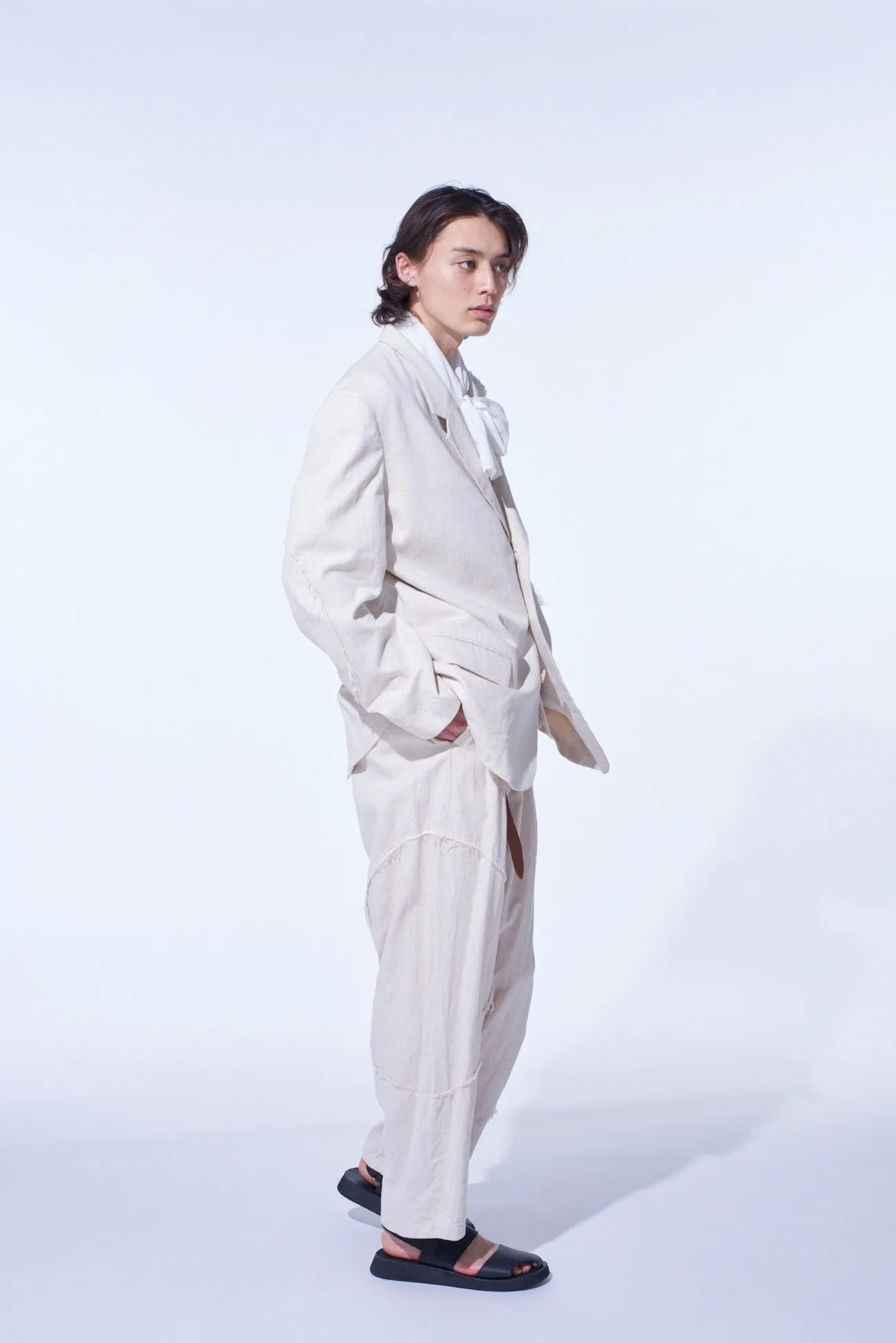 LINEN/COTTON HERRINGBONE ZIGZAG CUT-OUT JACKET sold by Yohji Yamamoto product image thumbnail 5