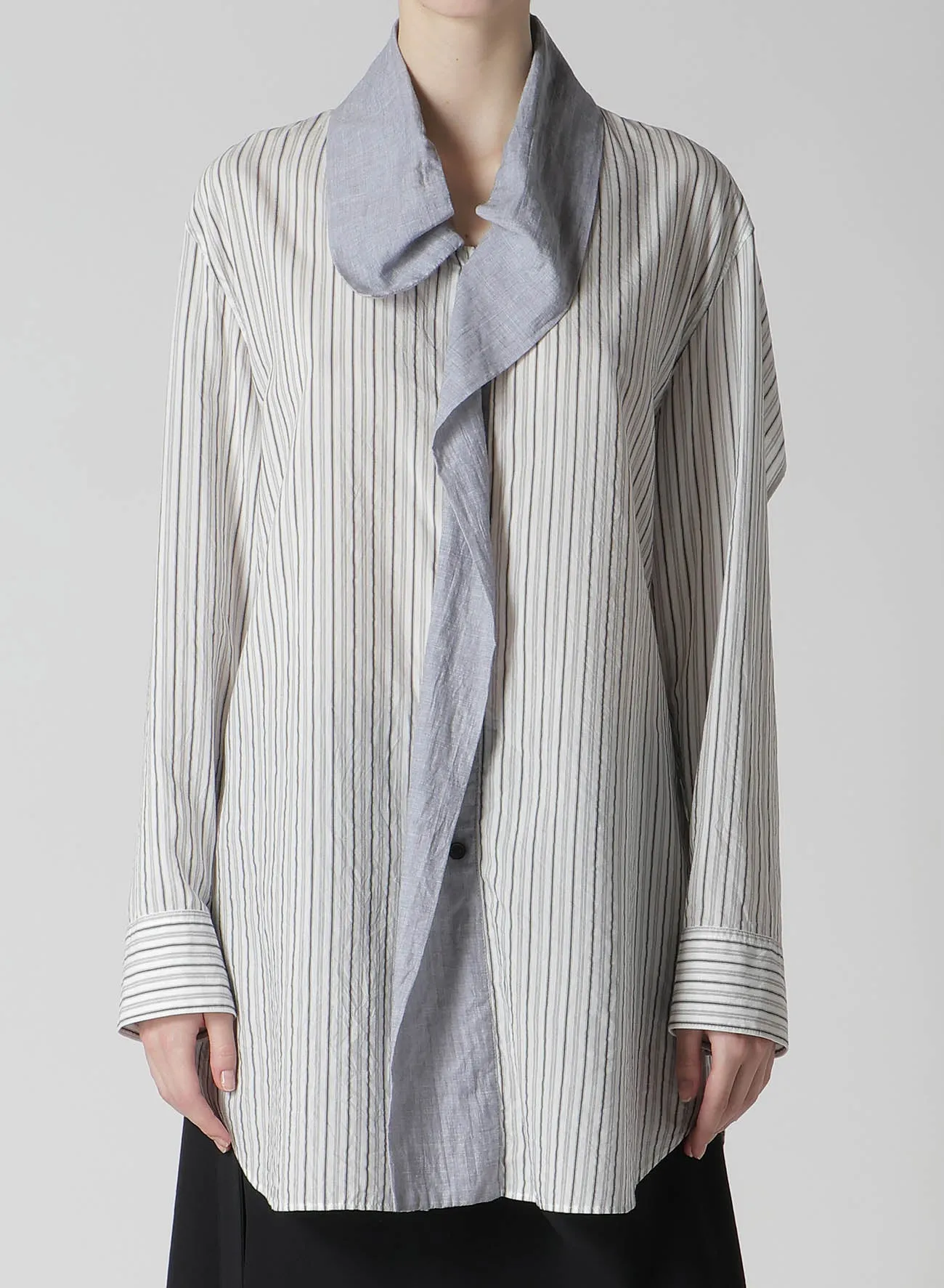 C/CU HARD TWISTED DOBBY STRIPE TIE STYLE SHIRT sold by Yohji Yamamoto product image thumbnail 4
