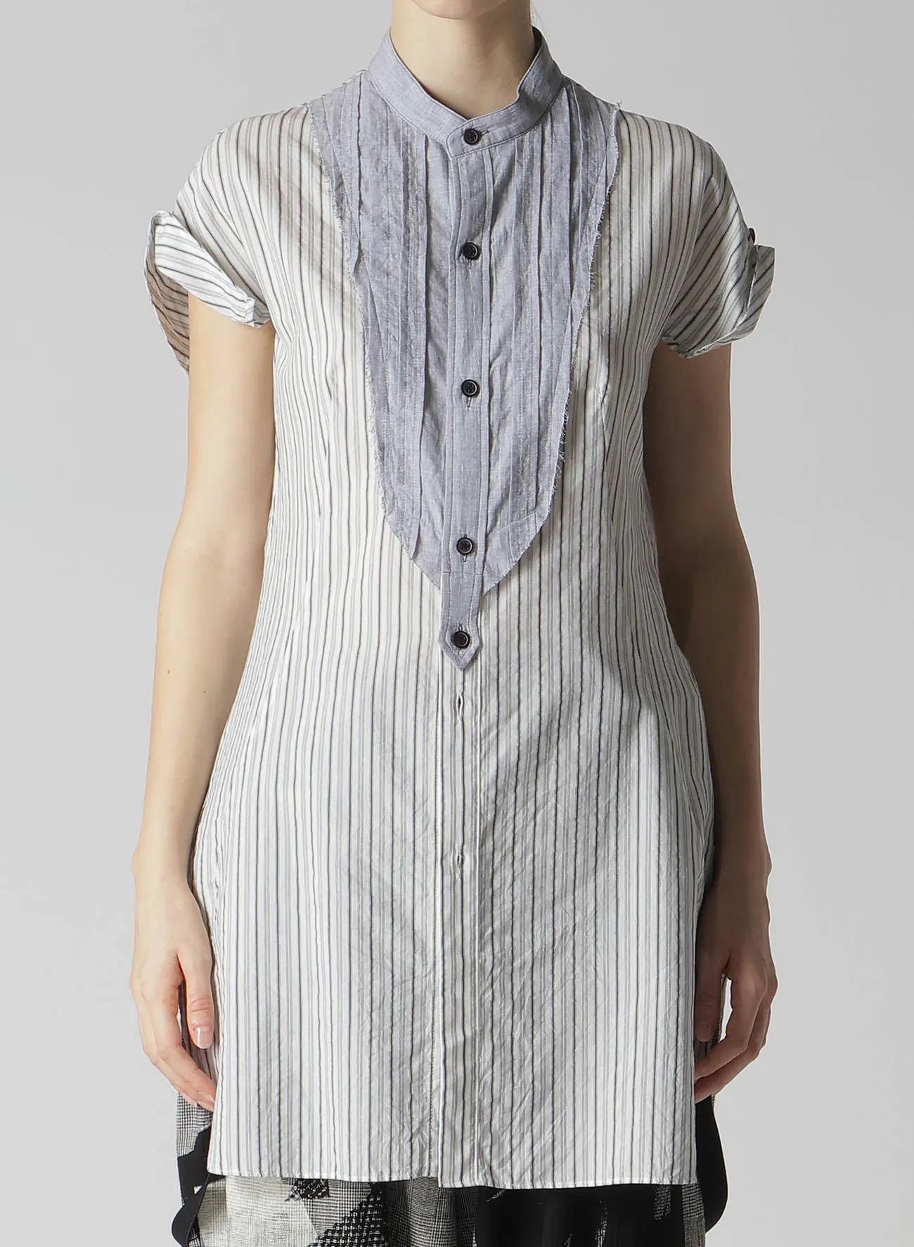 C/CU HARD TWISTED DOBBY STRIPE STAND COLLAR SHIRT sold by Yohji Yamamoto product image thumbnail 4