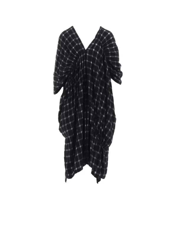 COTTON CUPRO PLAID GATHERED DRESS sold by Yohji Yamamoto