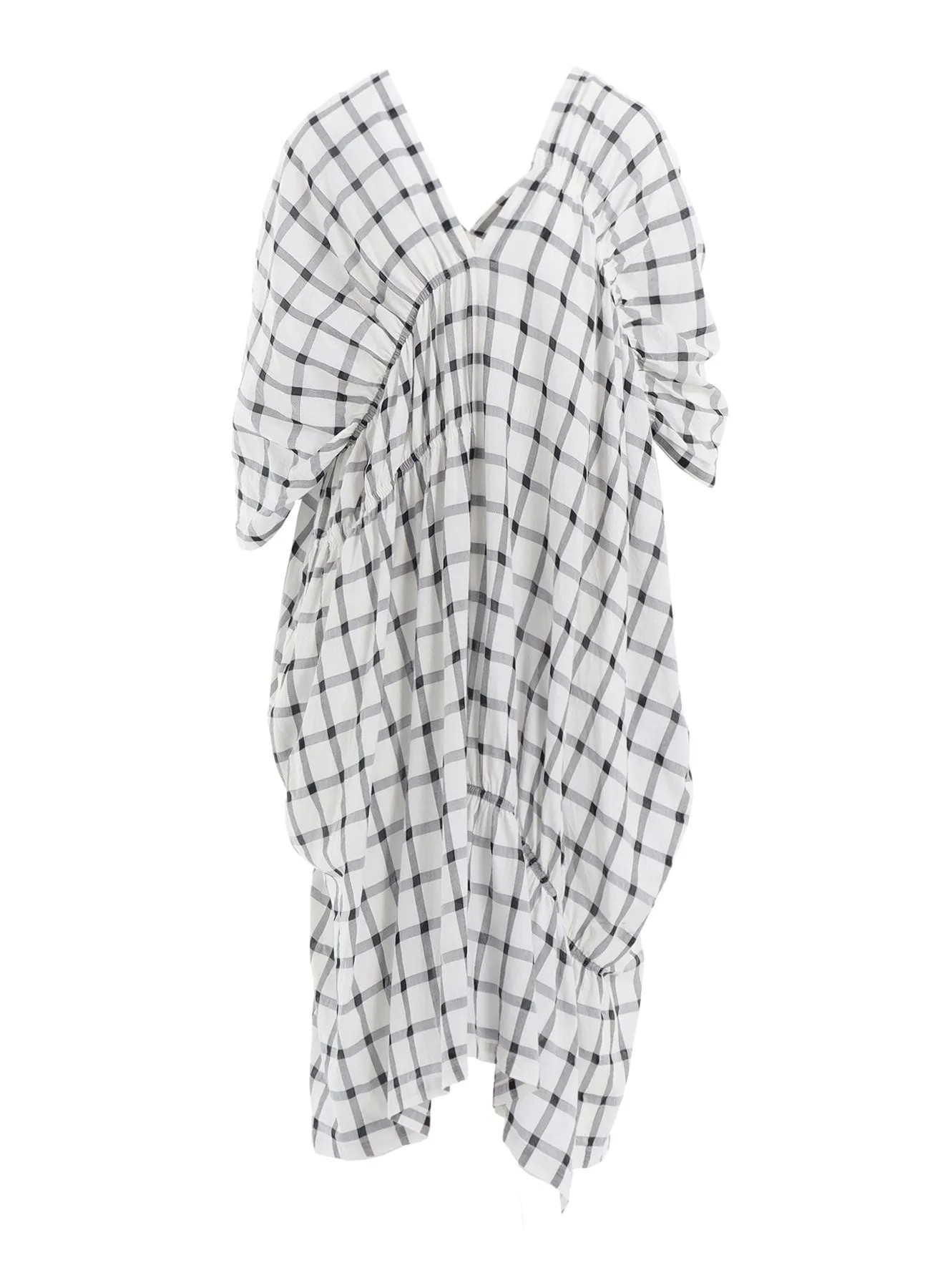 COTTON CUPRO PLAID GATHERED DRESS sold by Yohji Yamamoto product image thumbnail 2