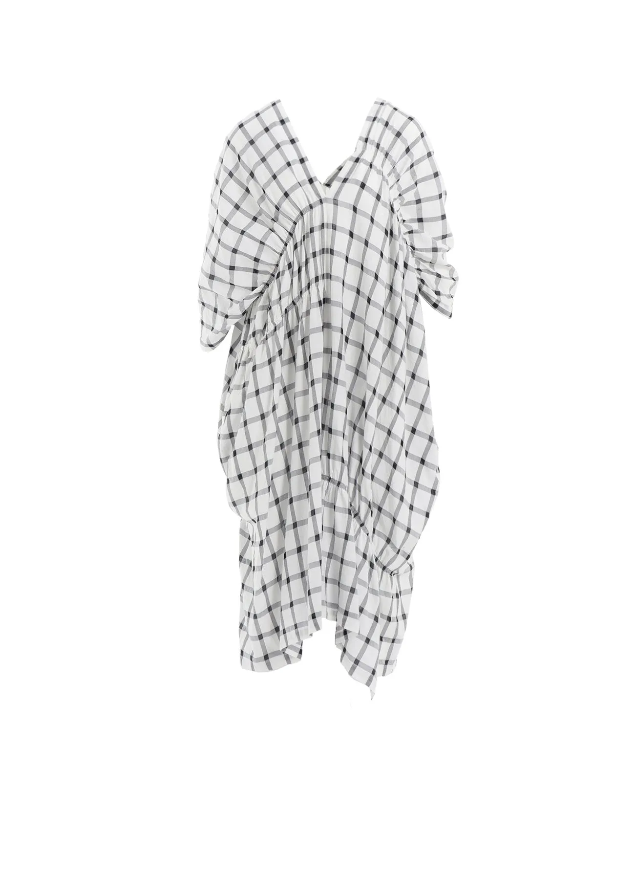 COTTON CUPRO PLAID GATHERED DRESS sold by Yohji Yamamoto